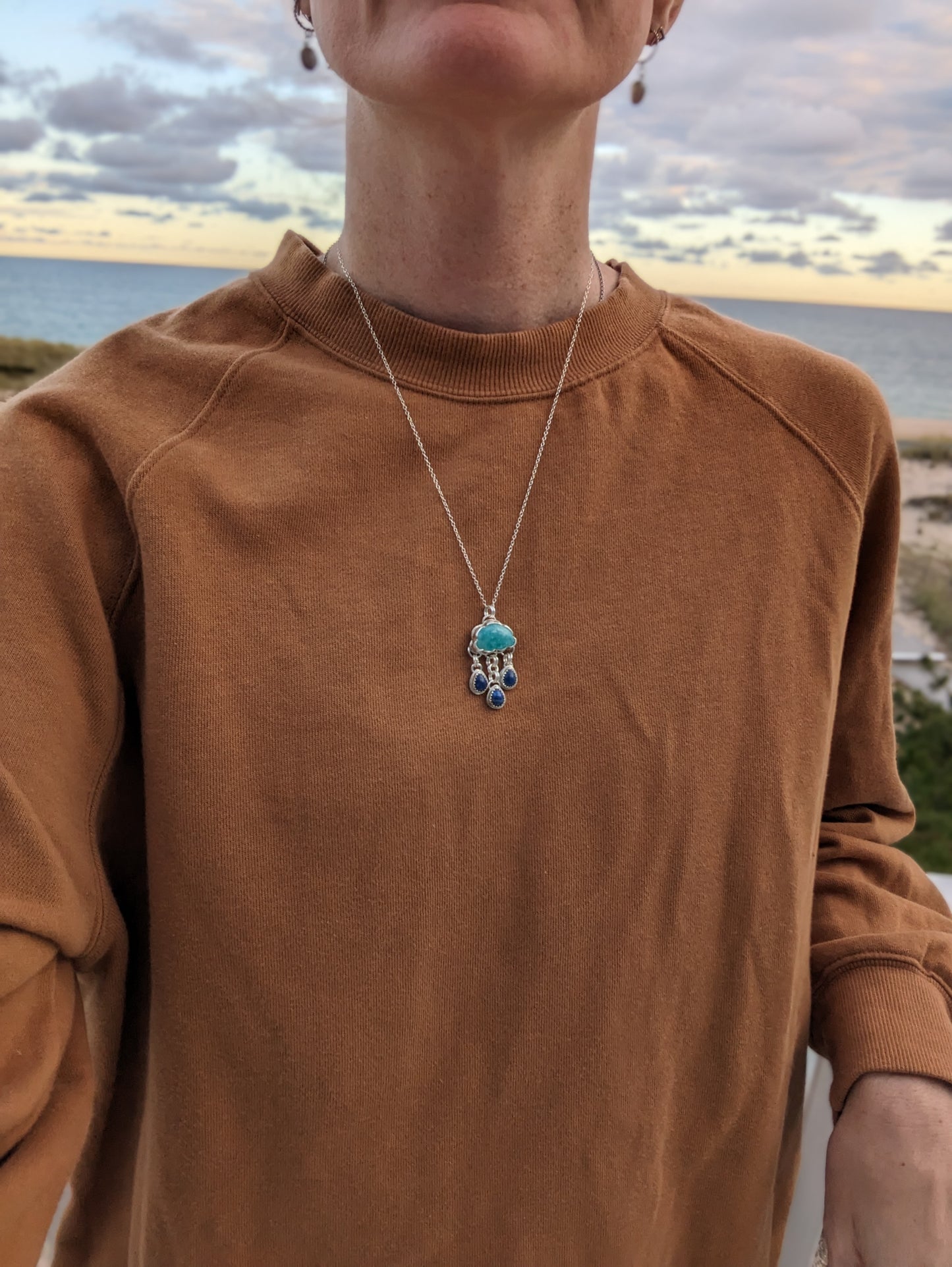 Amazonite and Lapis Lazuli Droplets Sterling Silver Necklace