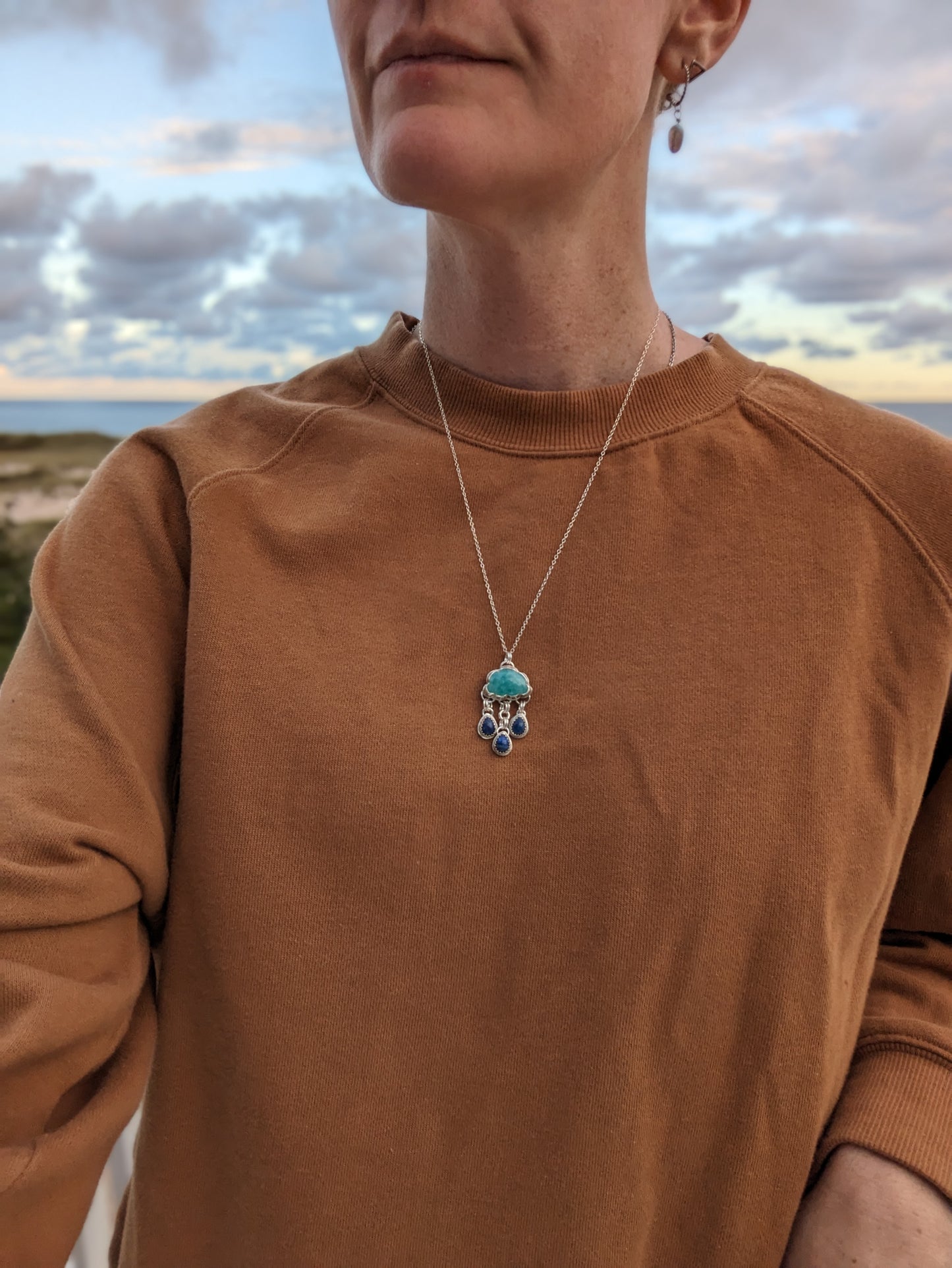 Amazonite and Lapis Lazuli Droplets Sterling Silver Necklace