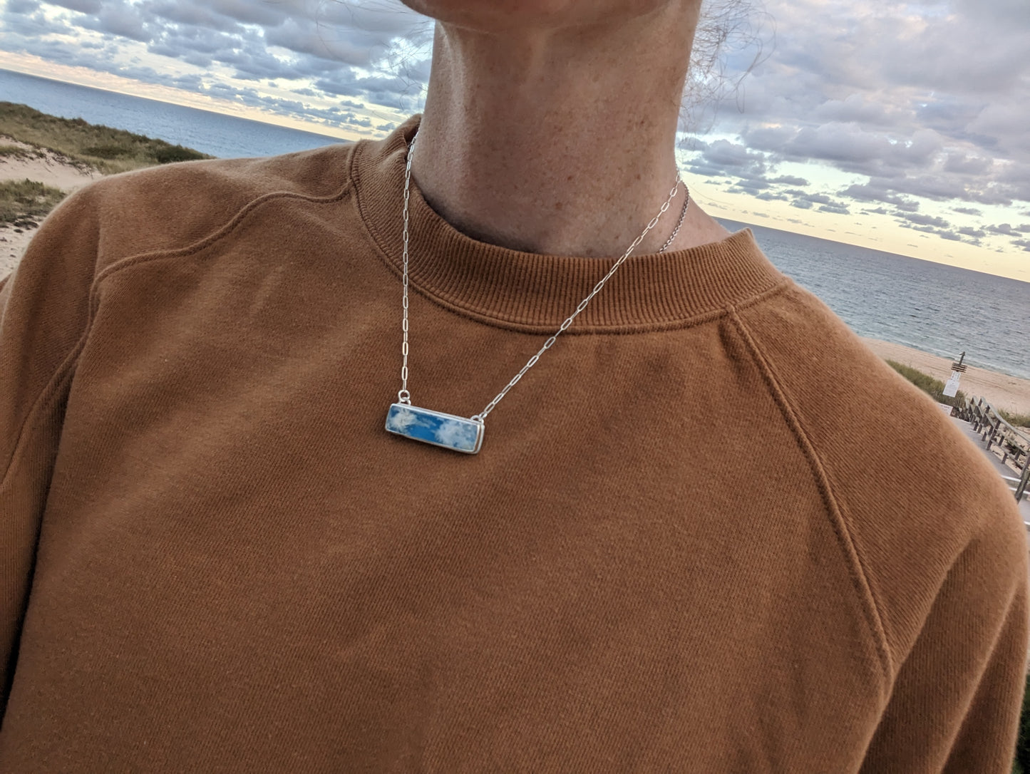 Blue Sky Rectangle Bar Sterling Silver Necklace (MTO)