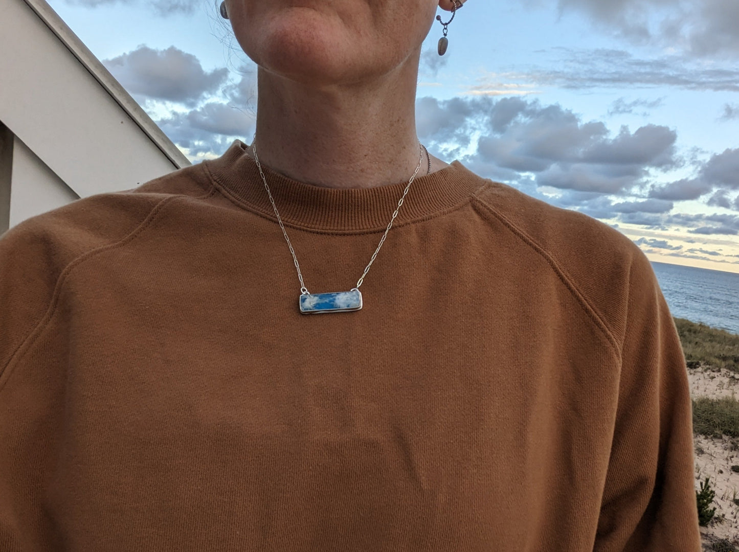 Blue Sky Rectangle Bar Sterling Silver Necklace (MTO)