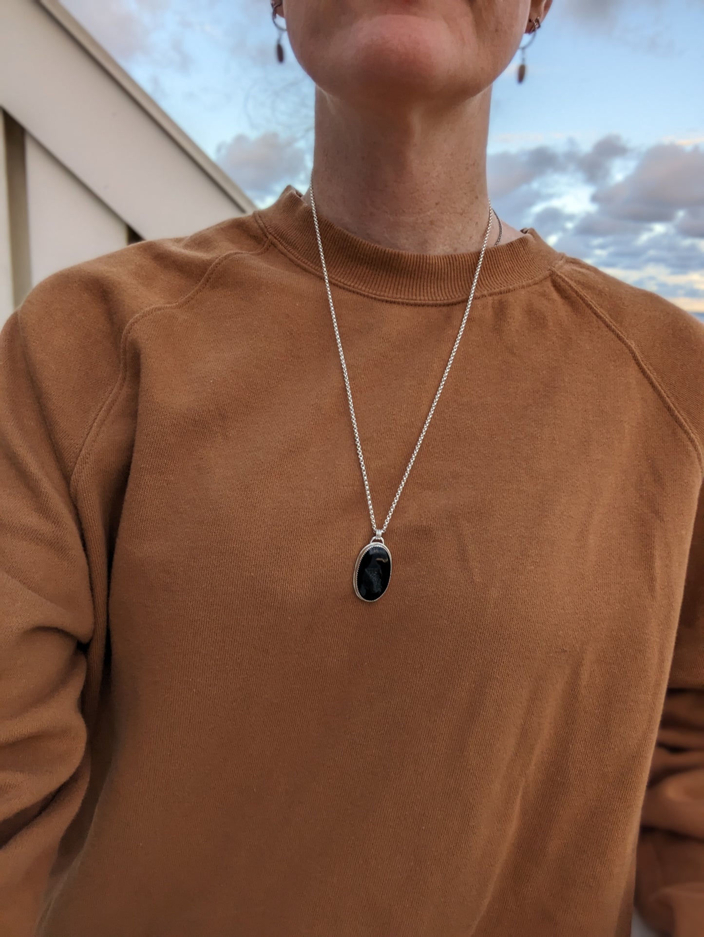 Black Druzy Sterling Silver Necklace