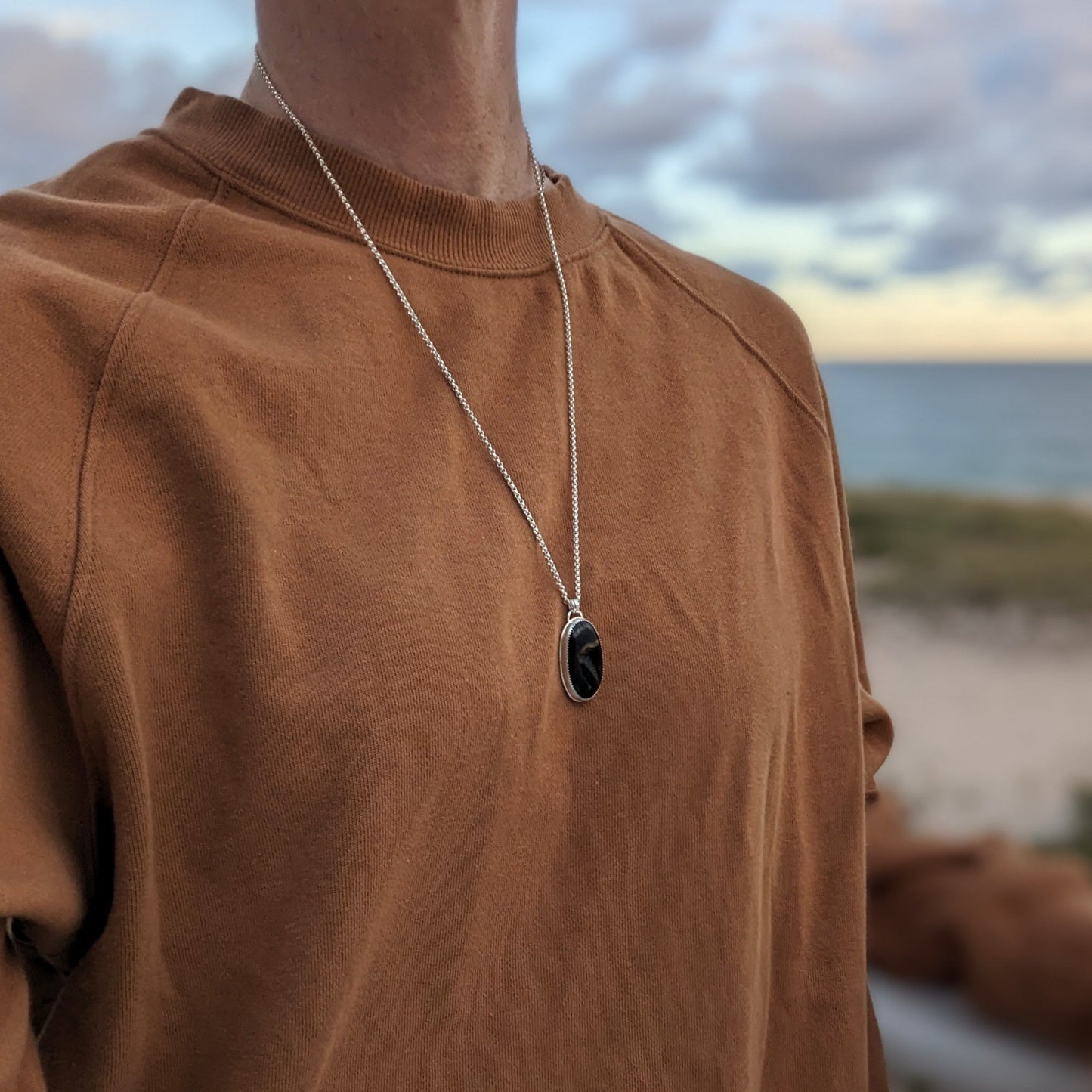 Black Druzy Sterling Silver Necklace