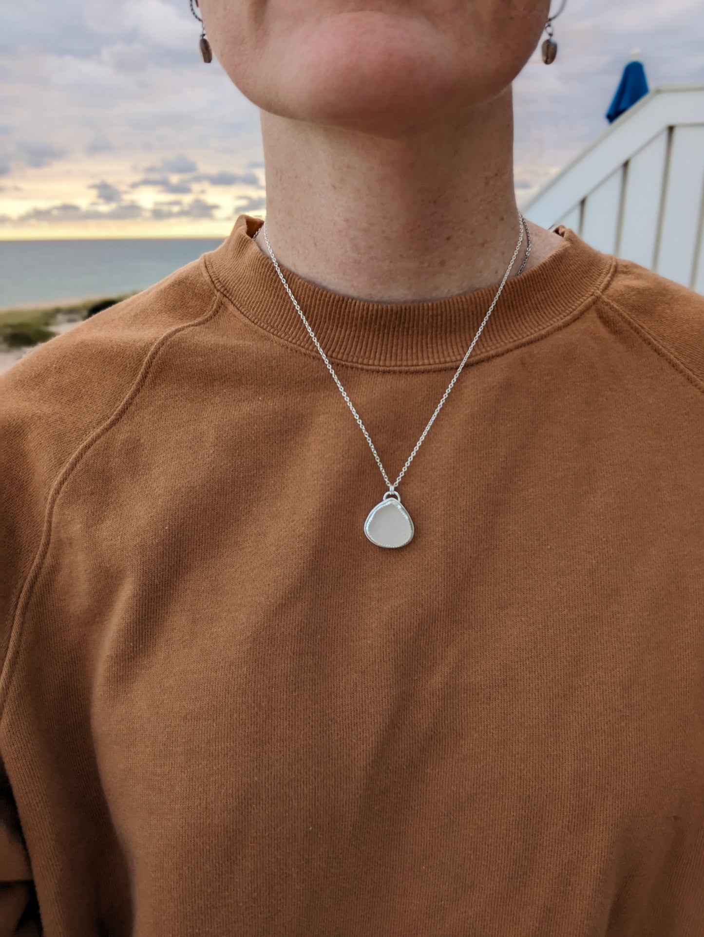 White Druzy Tear Drop Sterling Silver Necklace
