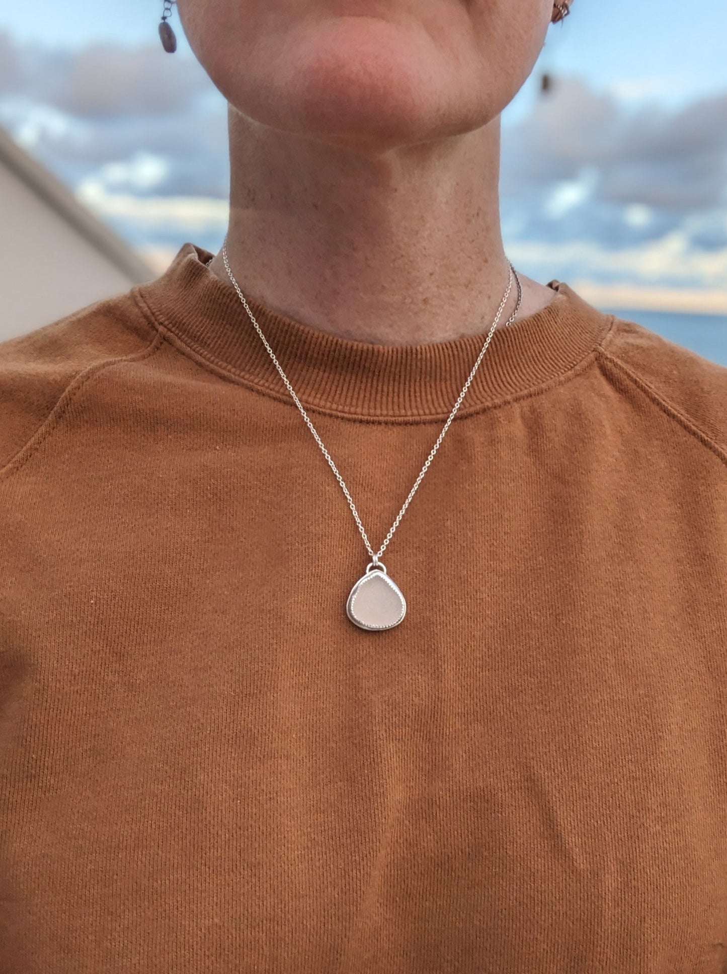 White Druzy Tear Drop Sterling Silver Necklace