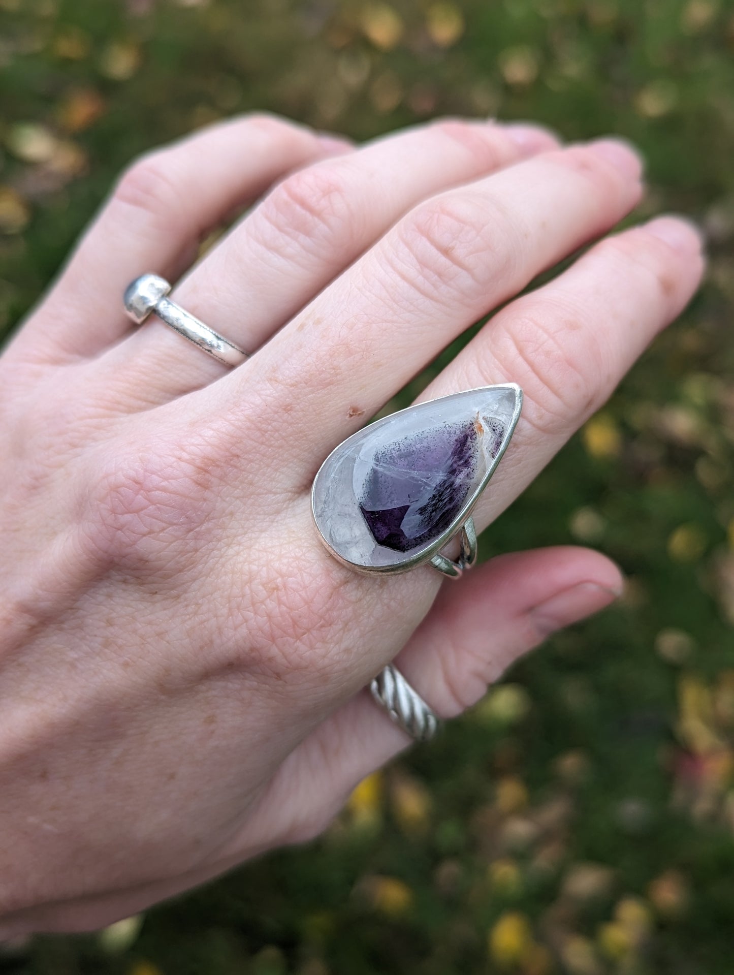 Quartz and Amethyst Ring - Size 8