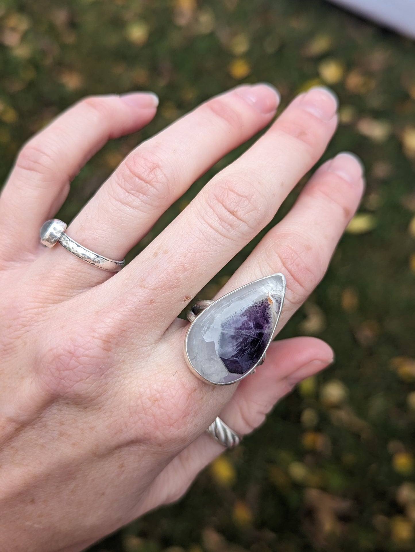 Quartz and Amethyst Ring - Size 8