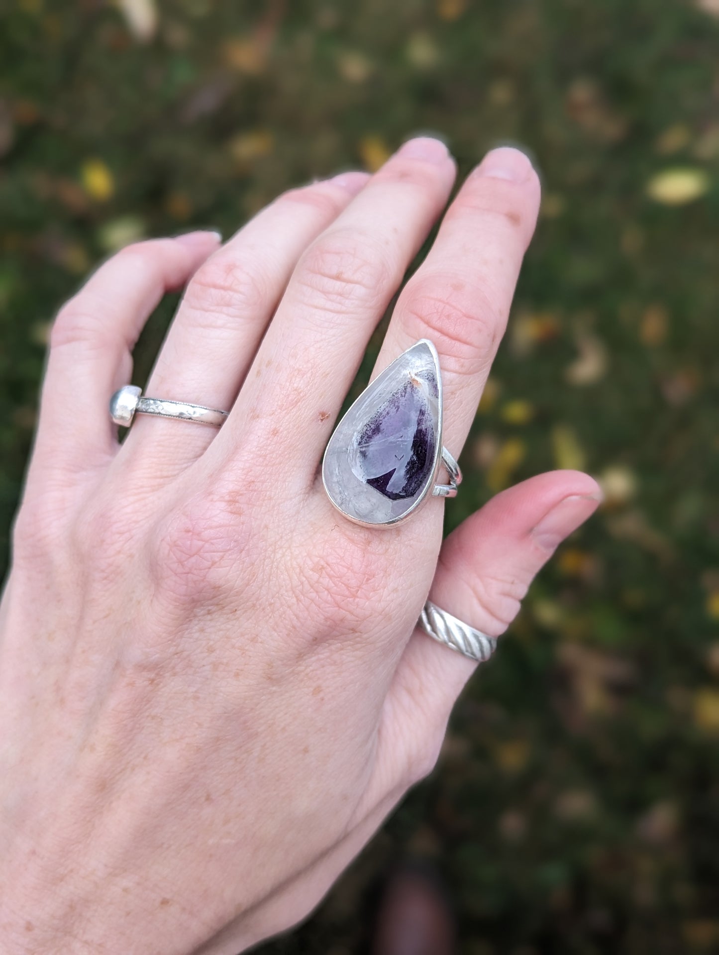 Quartz and Amethyst Ring - Size 8