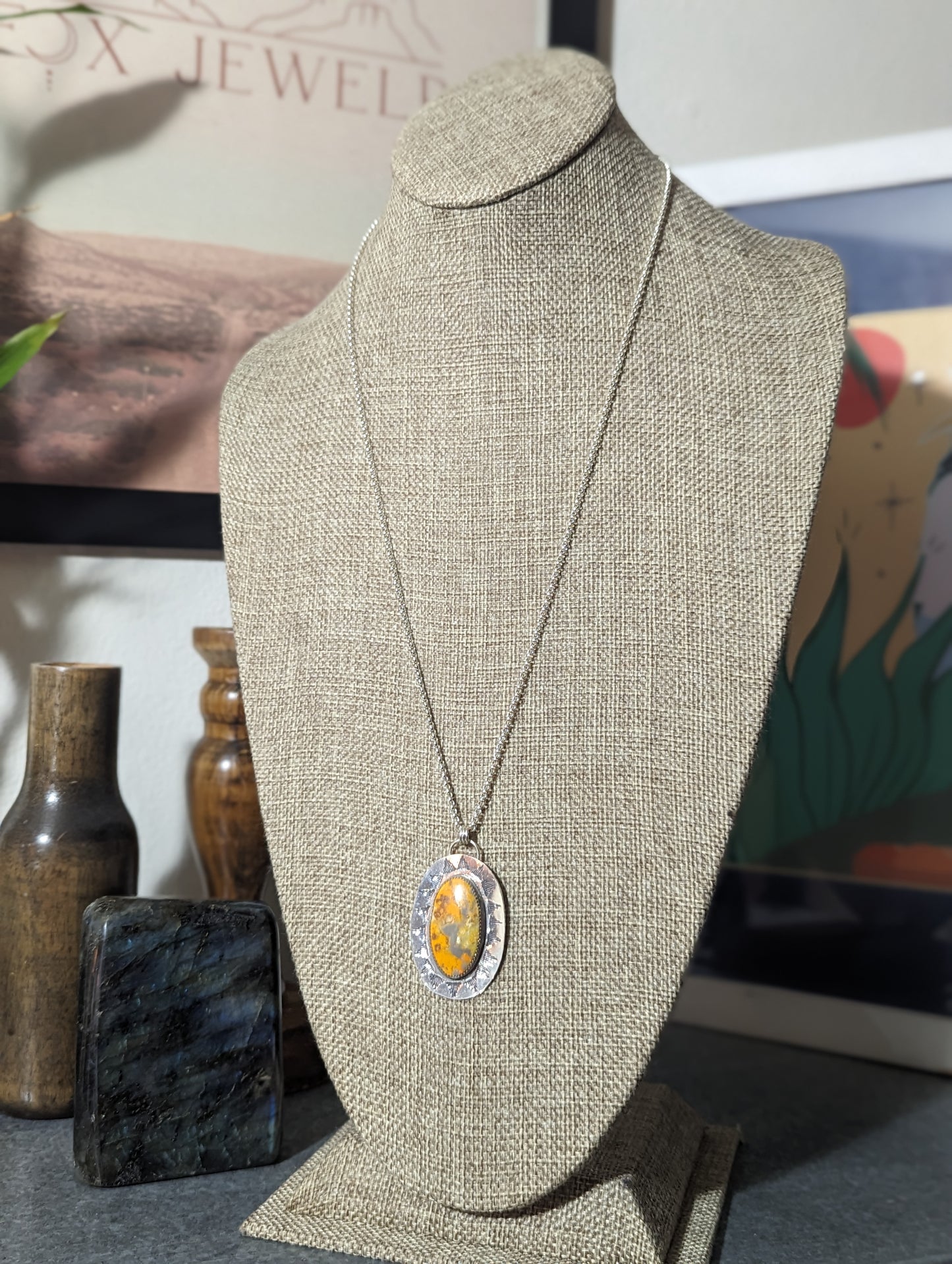 Bumblebee Jasper Stamped Sterling Silver Necklace