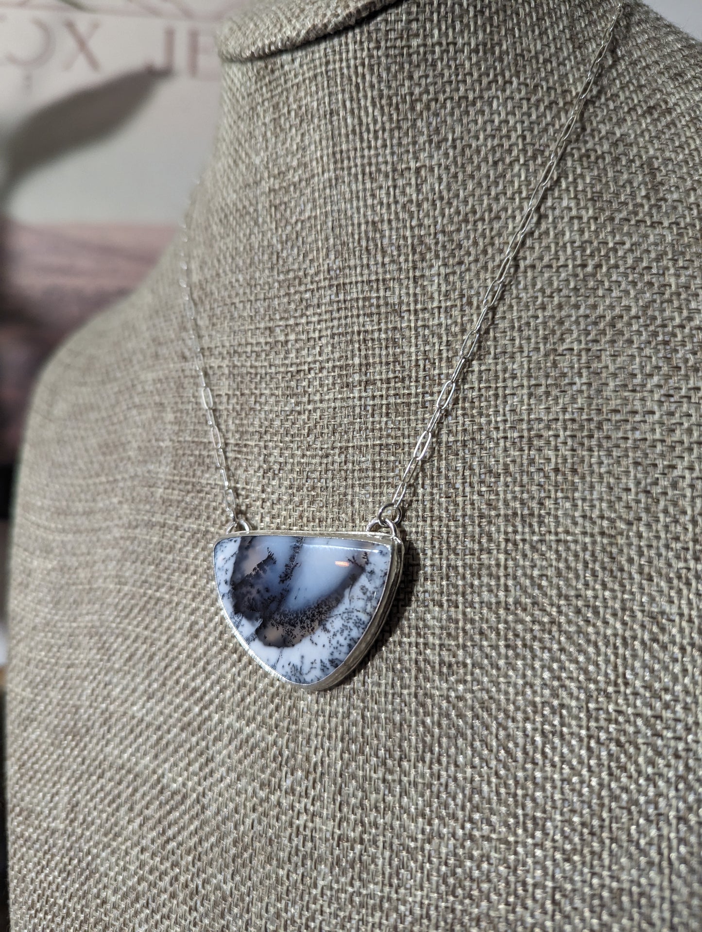 Dendritic Agate Half Moon Sterling Silver Necklace