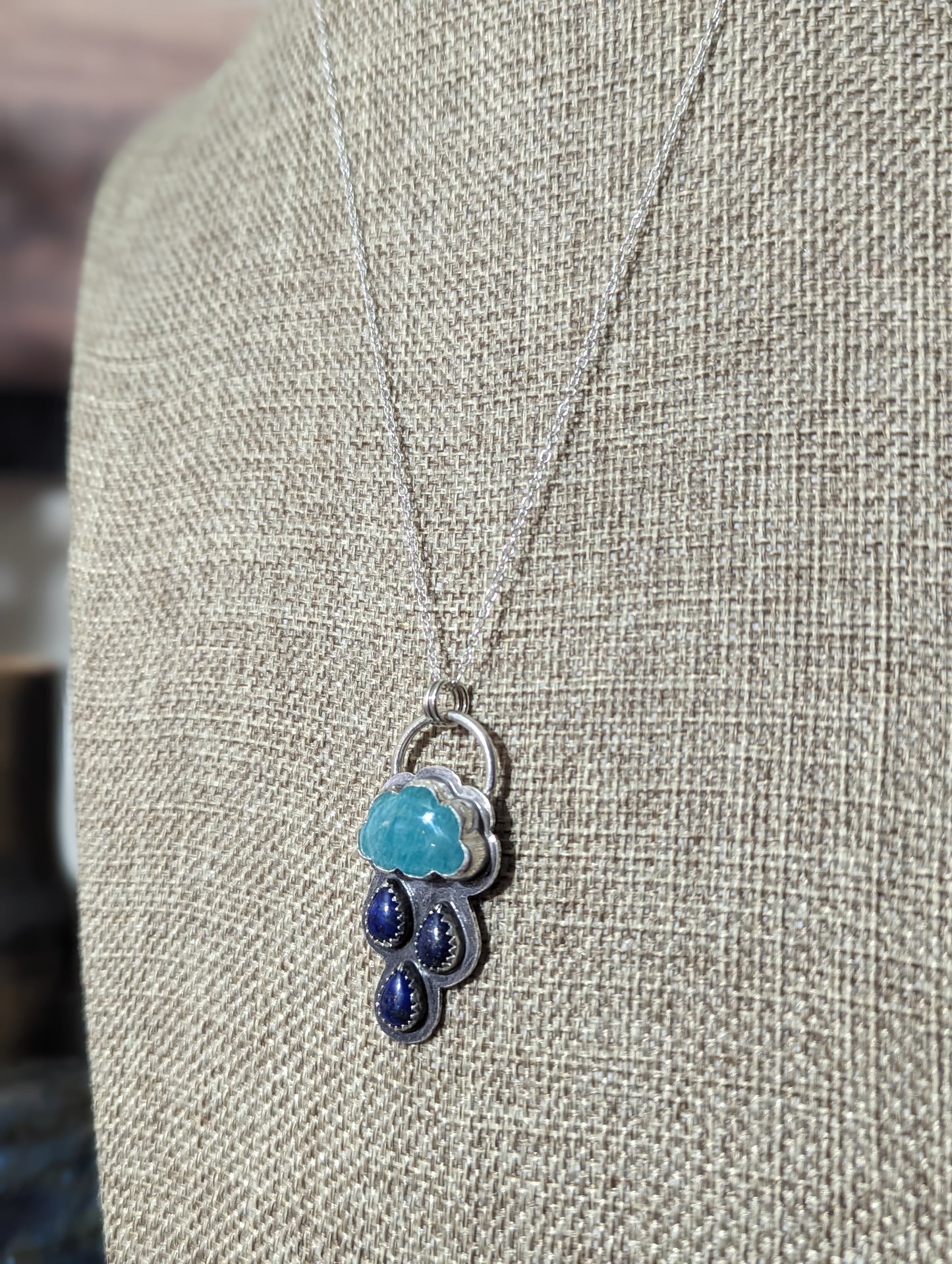 Amazonite and Lapis Lazuli Rainy Day Sterling Silver Necklace