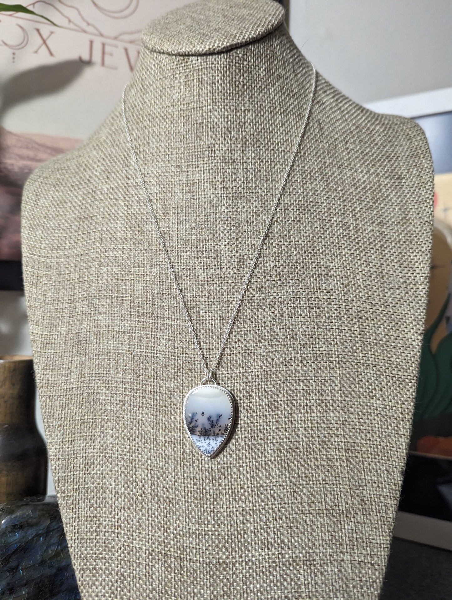 Dendritic Agate Tear Drop Sterling Silver Necklace