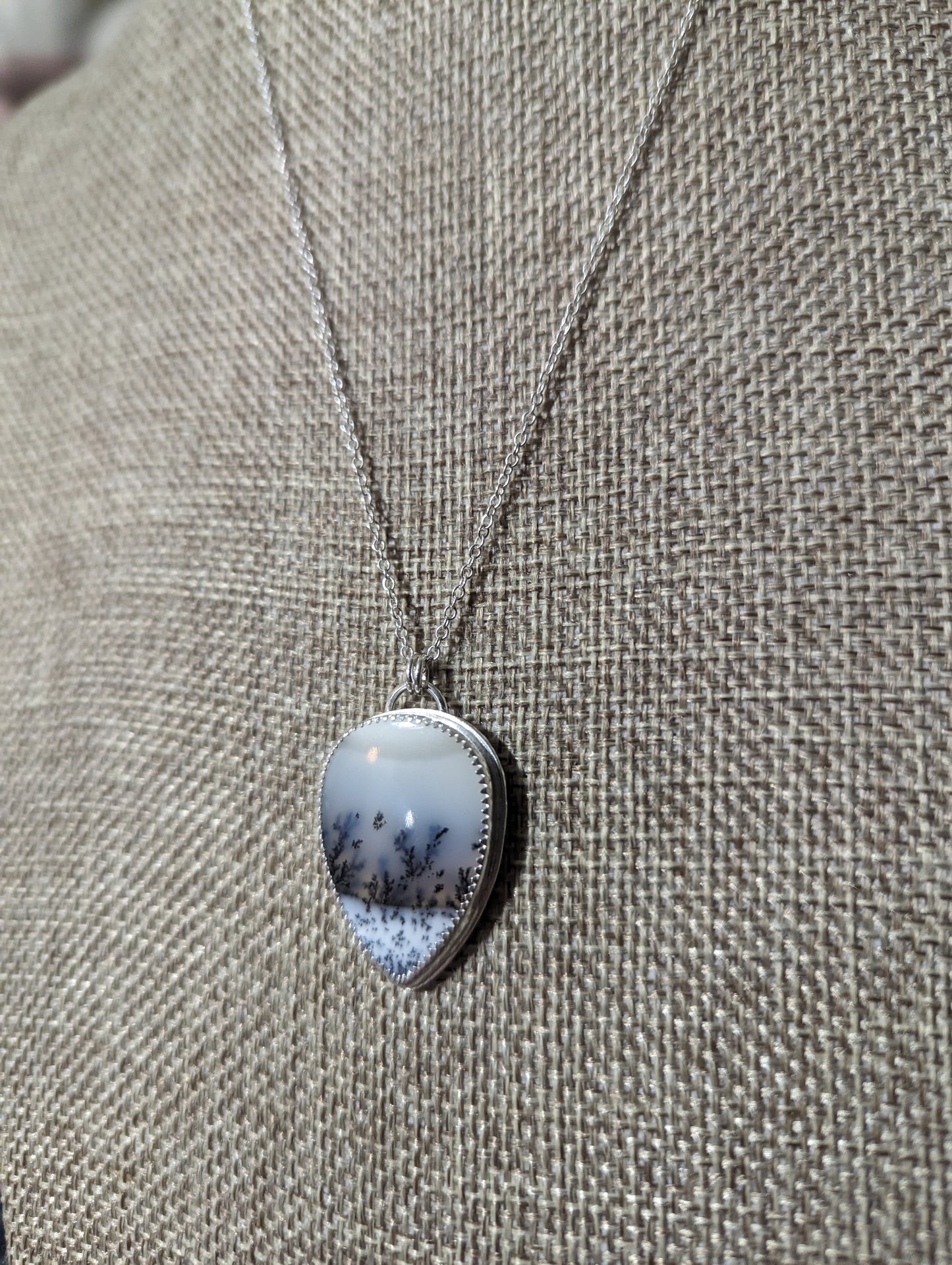 Dendritic Agate Tear Drop Sterling Silver Necklace