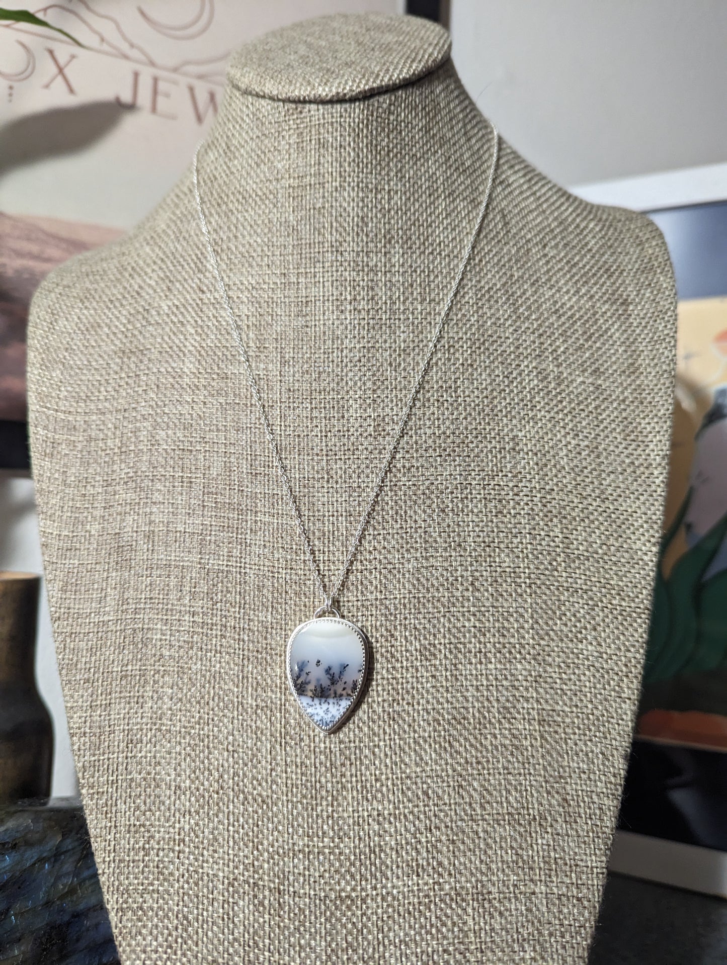 Dendritic Agate Tear Drop Sterling Silver Necklace