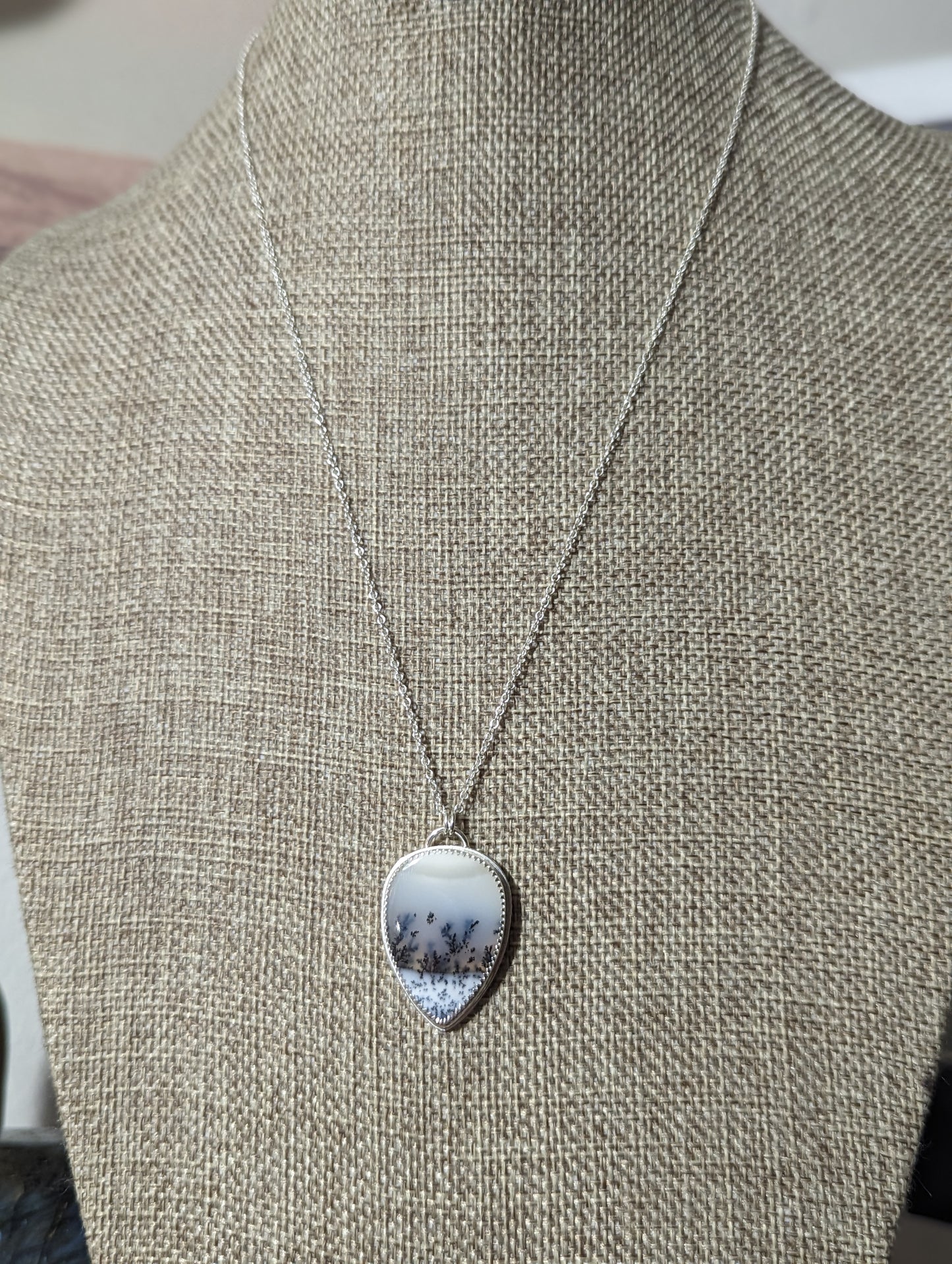 Dendritic Agate Tear Drop Sterling Silver Necklace