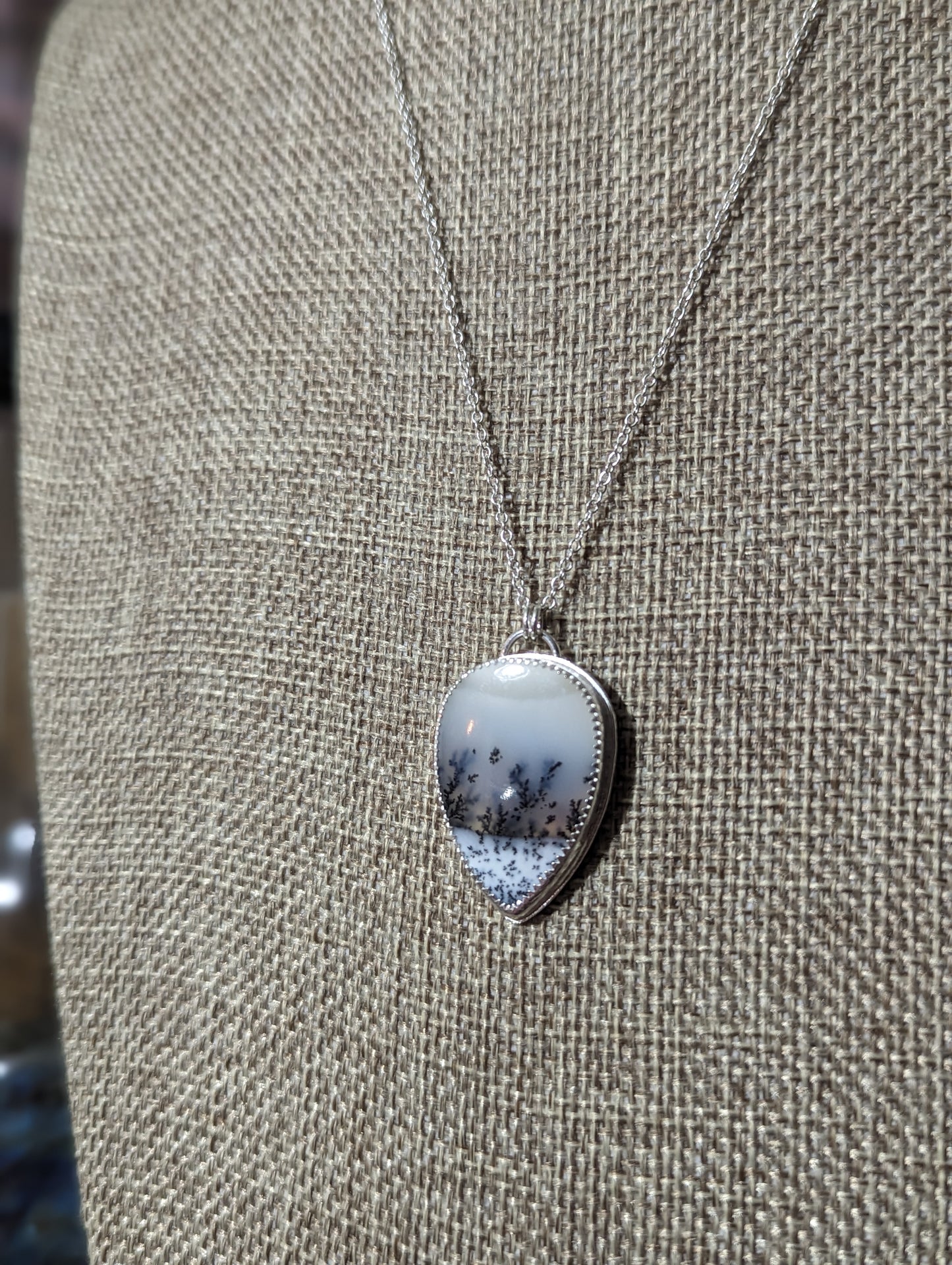 Dendritic Agate Tear Drop Sterling Silver Necklace