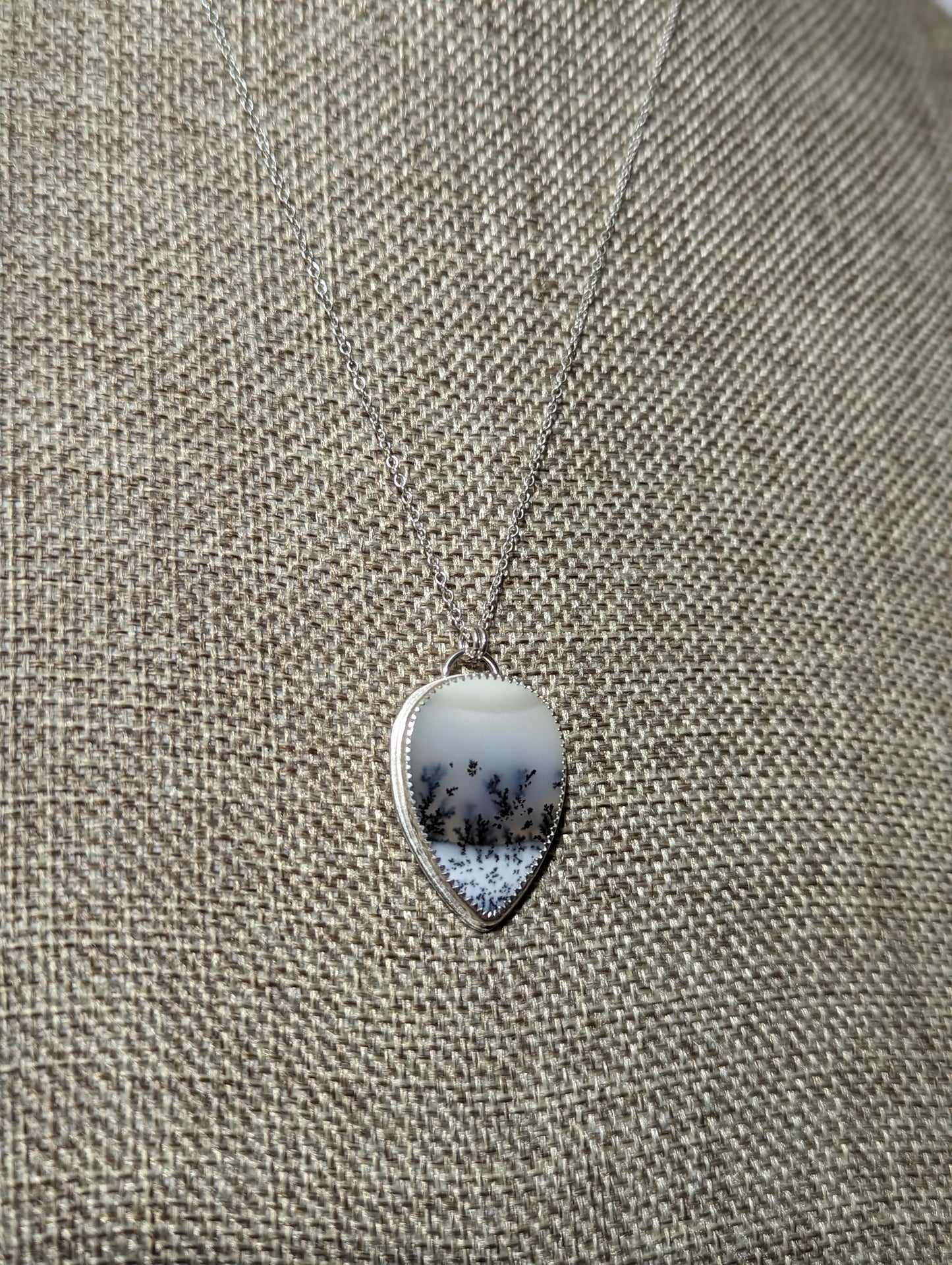 Dendritic Agate Tear Drop Sterling Silver Necklace