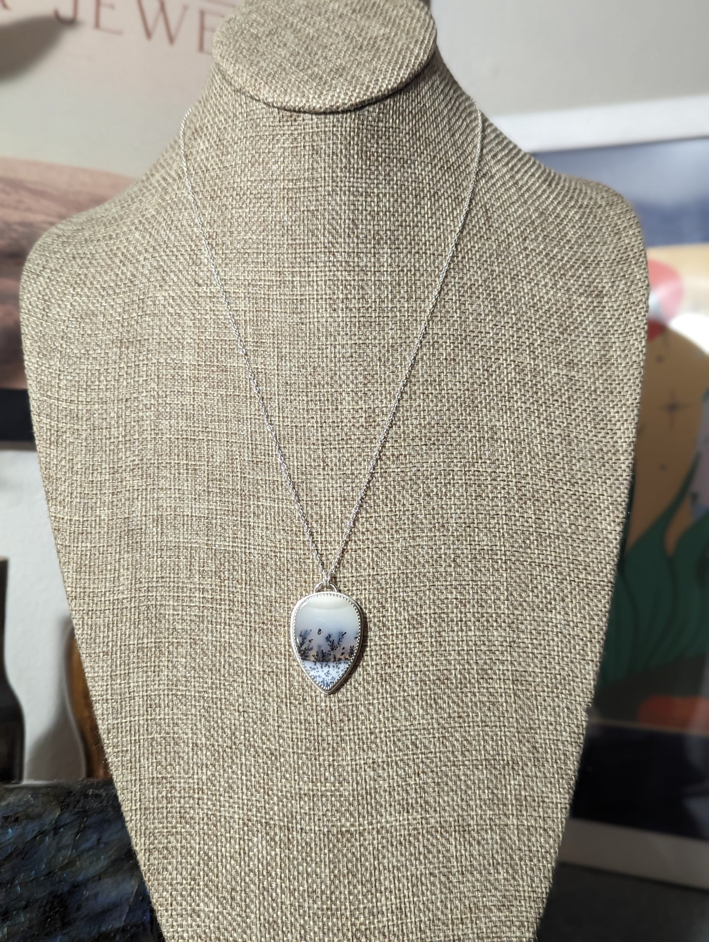 Dendritic Agate Tear Drop Sterling Silver Necklace