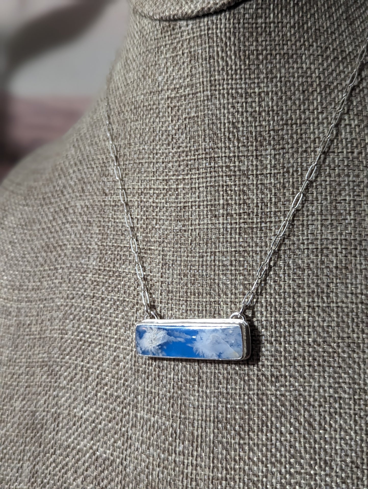 Blue Sky Rectangle Bar Sterling Silver Necklace (MTO)