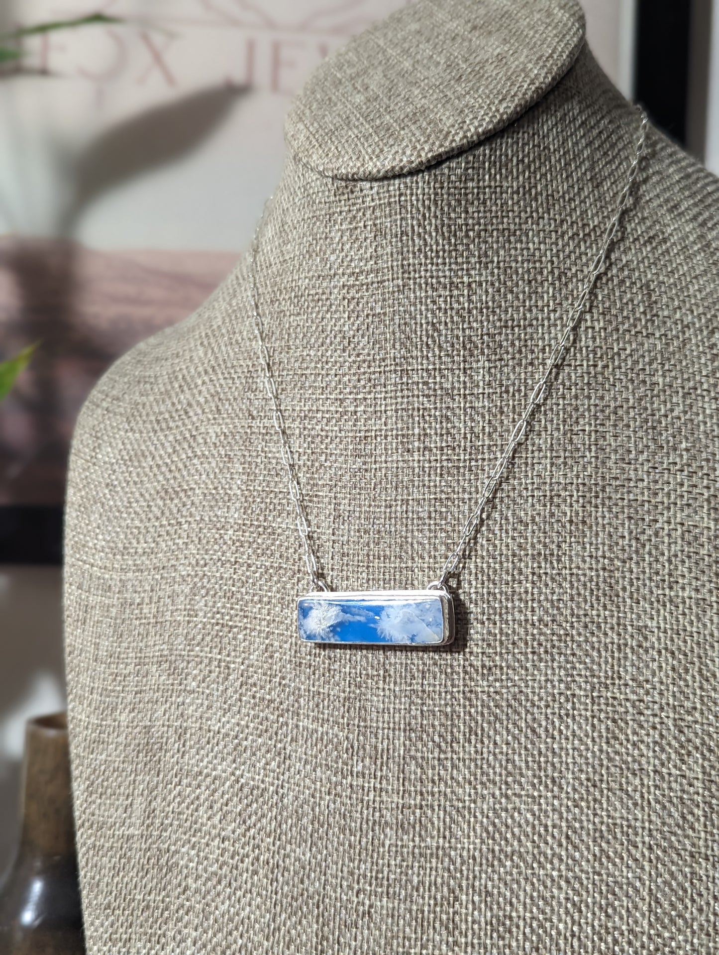 Blue Sky Rectangle Bar Sterling Silver Necklace (MTO)