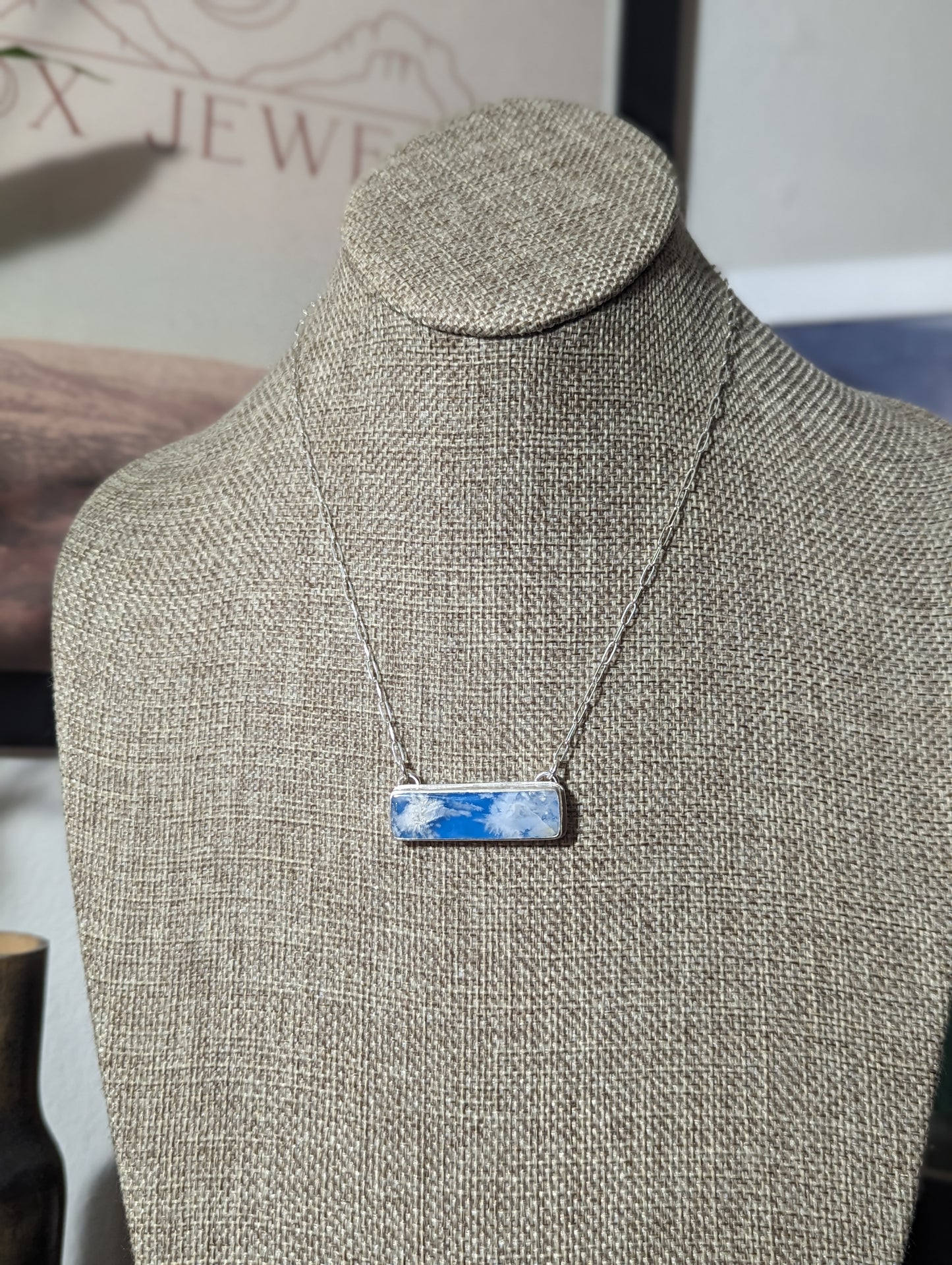 Blue Sky Rectangle Bar Sterling Silver Necklace (MTO)