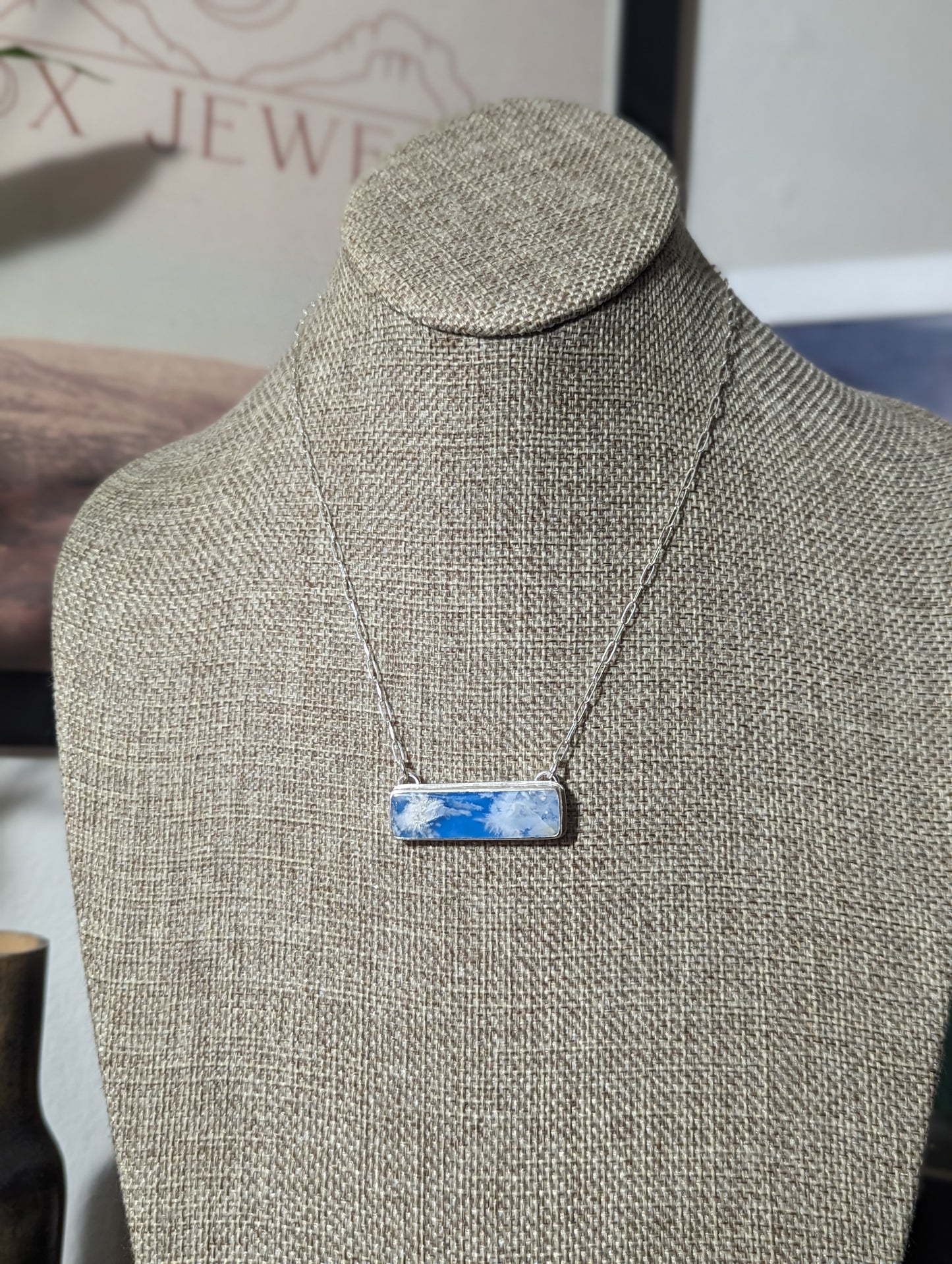 Blue Sky Rectangle Bar Sterling Silver Necklacel