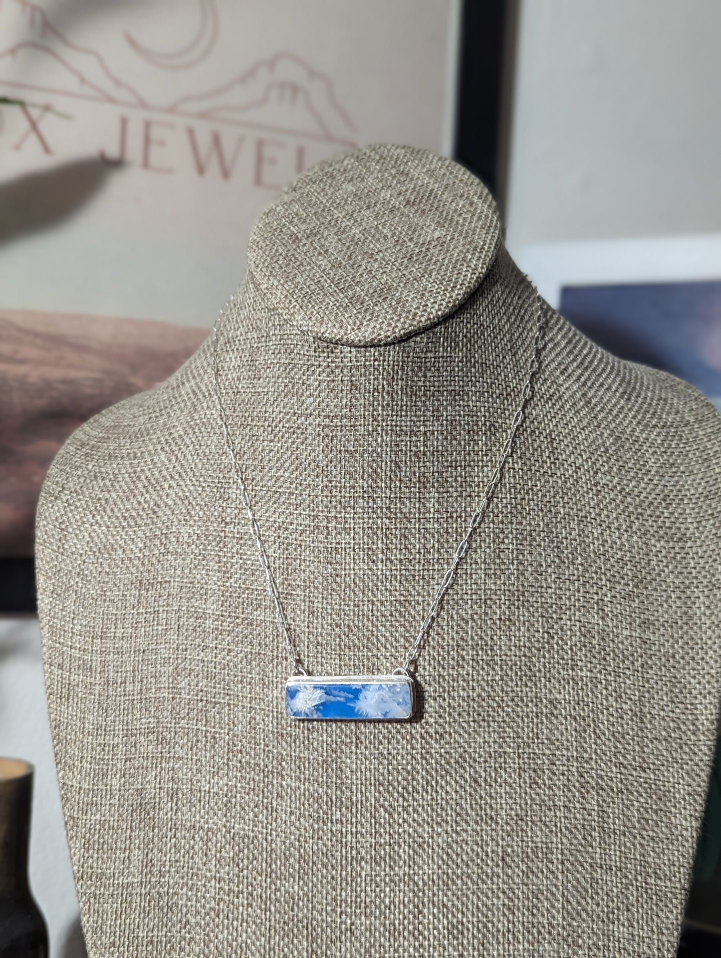 Blue Sky Rectangle Bar Sterling Silver Necklace (MTO)