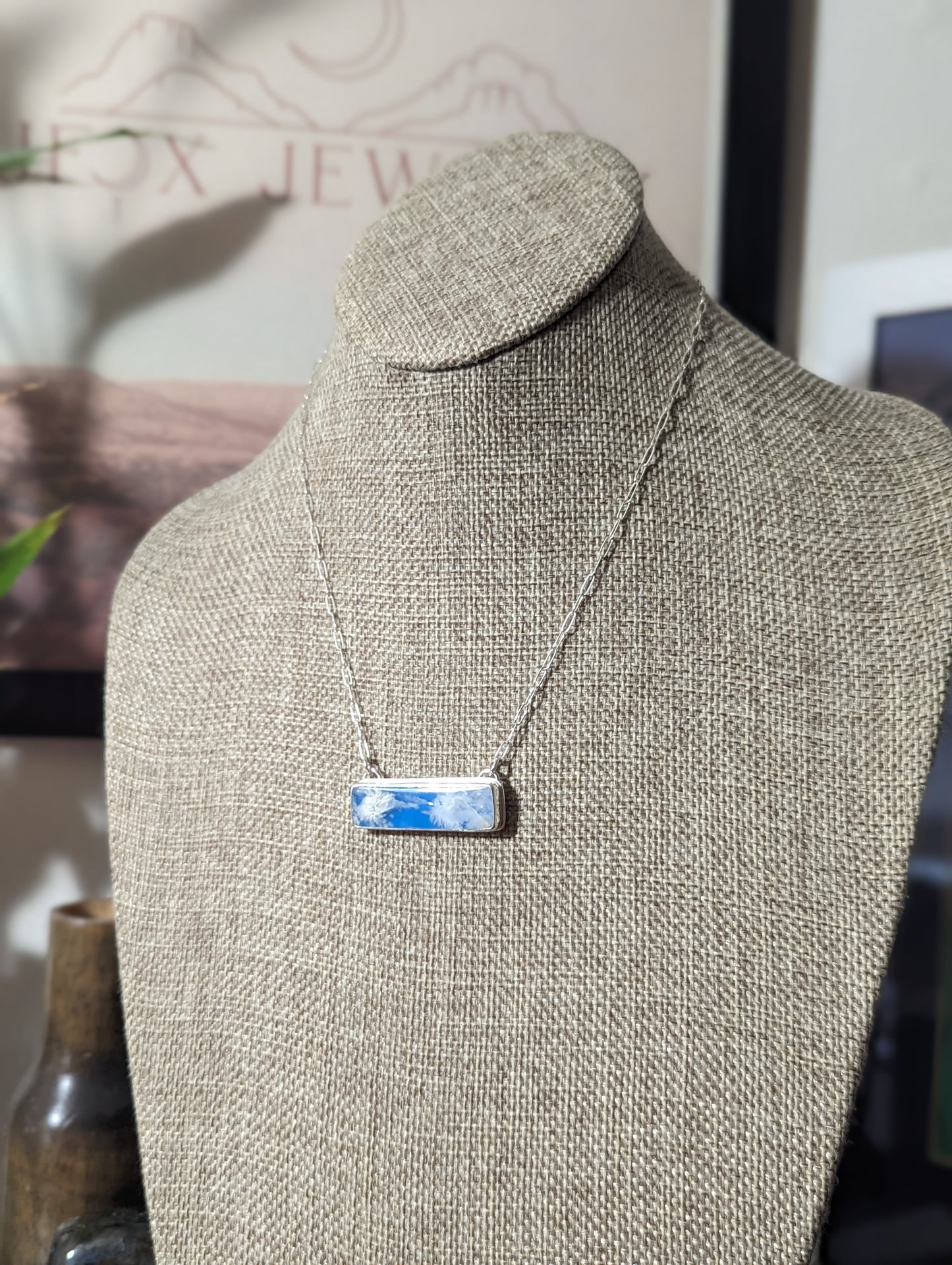 Blue Sky Rectangle Bar Sterling Silver Necklace (MTO)