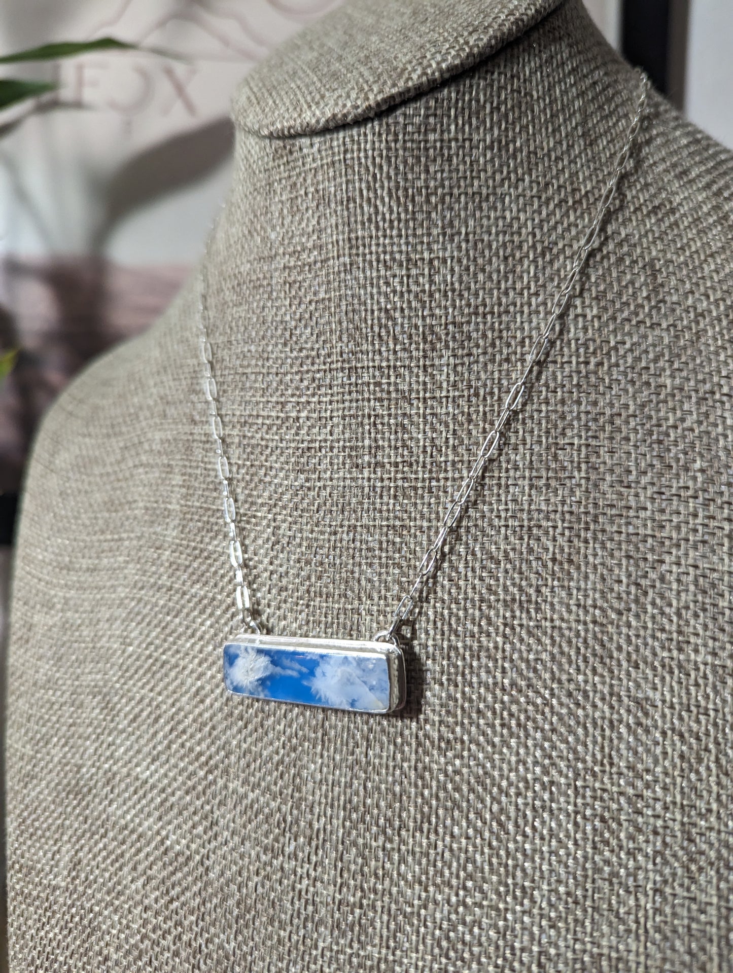 Blue Sky Rectangle Bar Sterling Silver Necklace (MTO)