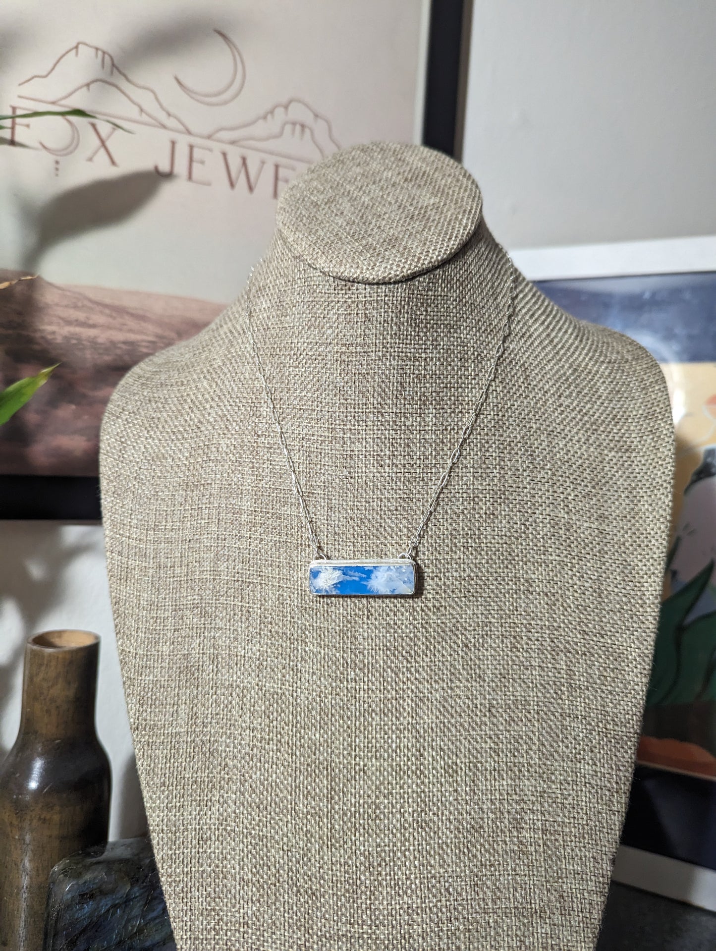 Blue Sky Rectangle Bar Sterling Silver Necklace (MTO)