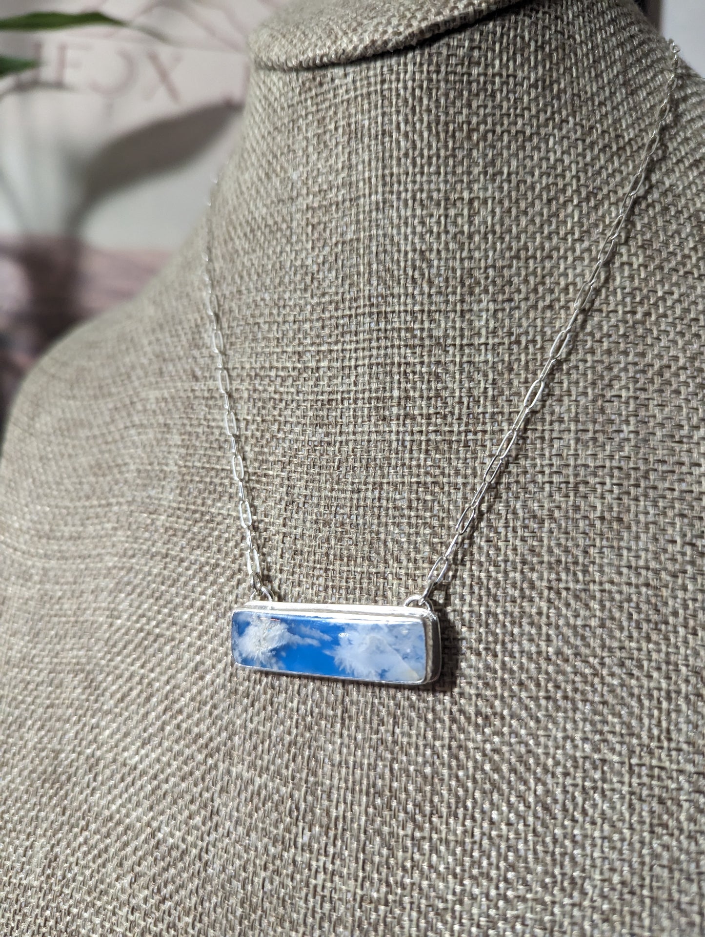 Blue Sky Rectangle Bar Sterling Silver Necklace (MTO)