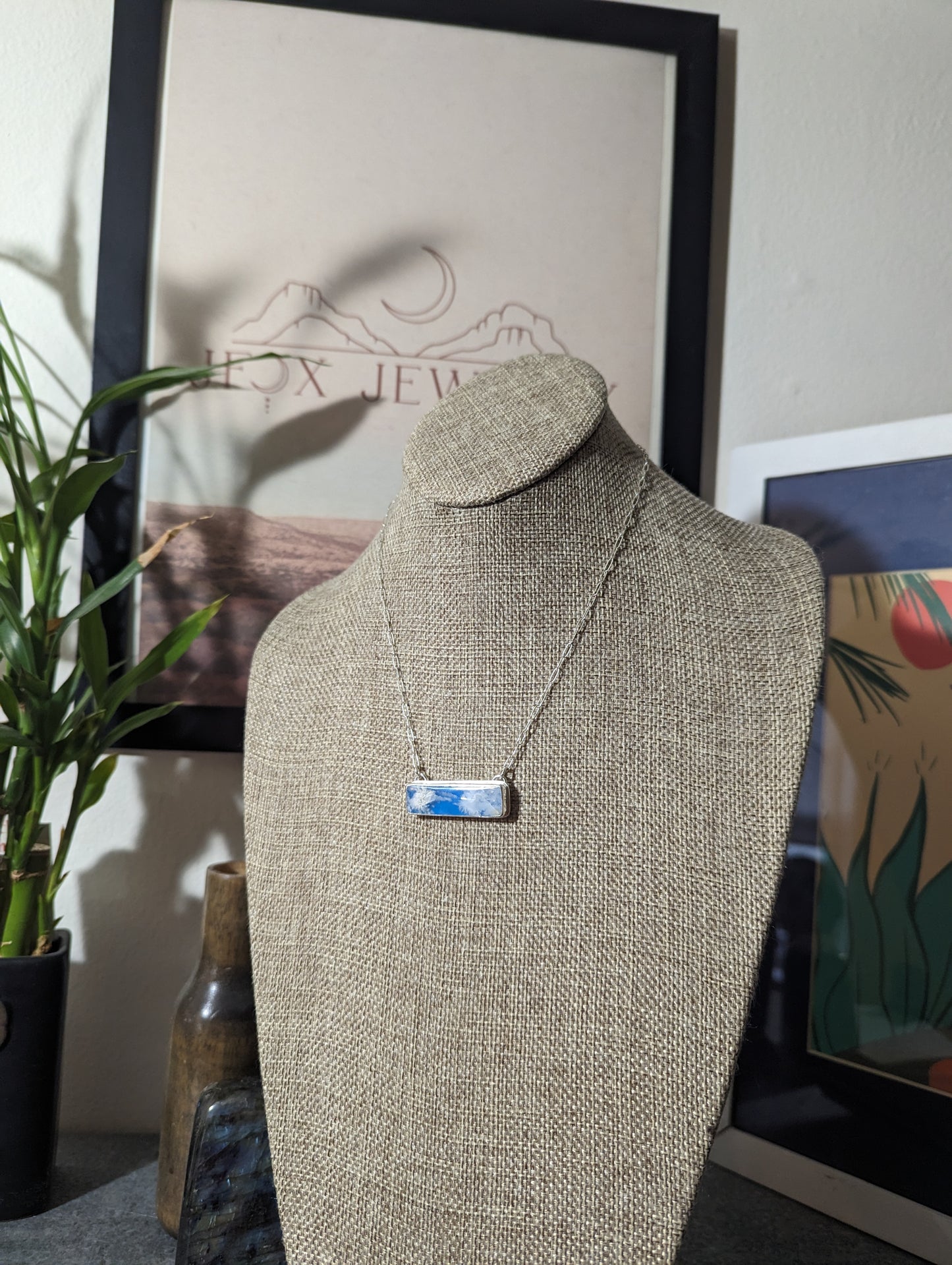 Blue Sky Rectangle Bar Sterling Silver Necklacel