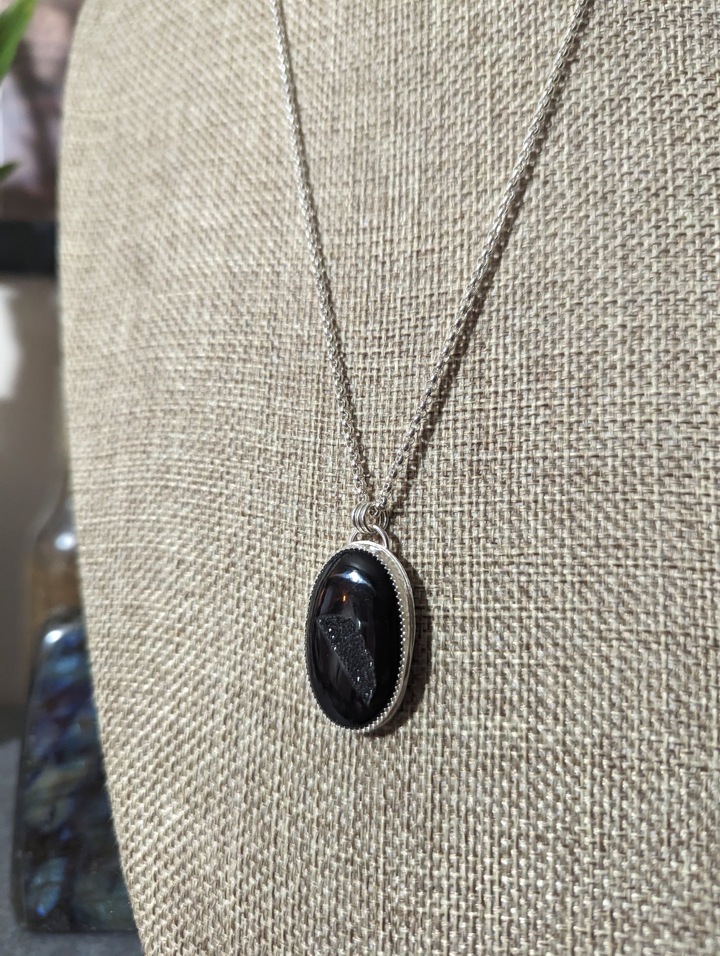 Black Druzy Sterling Silver Necklace