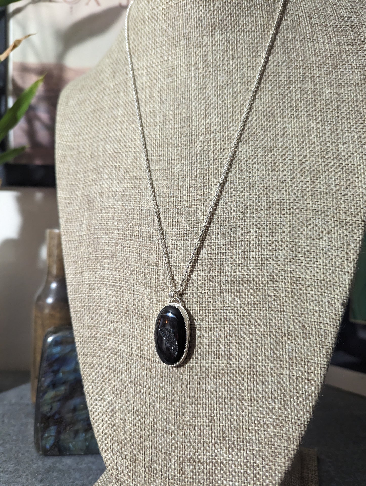 Black Druzy Sterling Silver Necklace