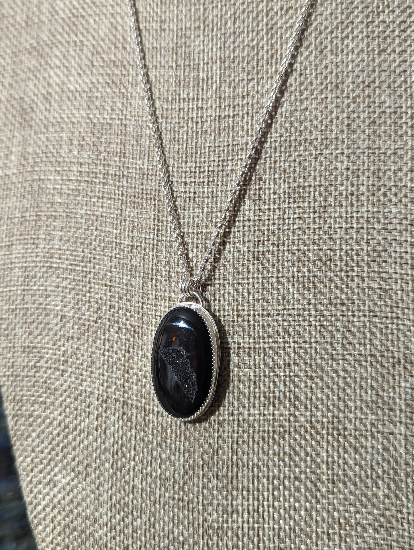 Black Druzy Sterling Silver Necklace