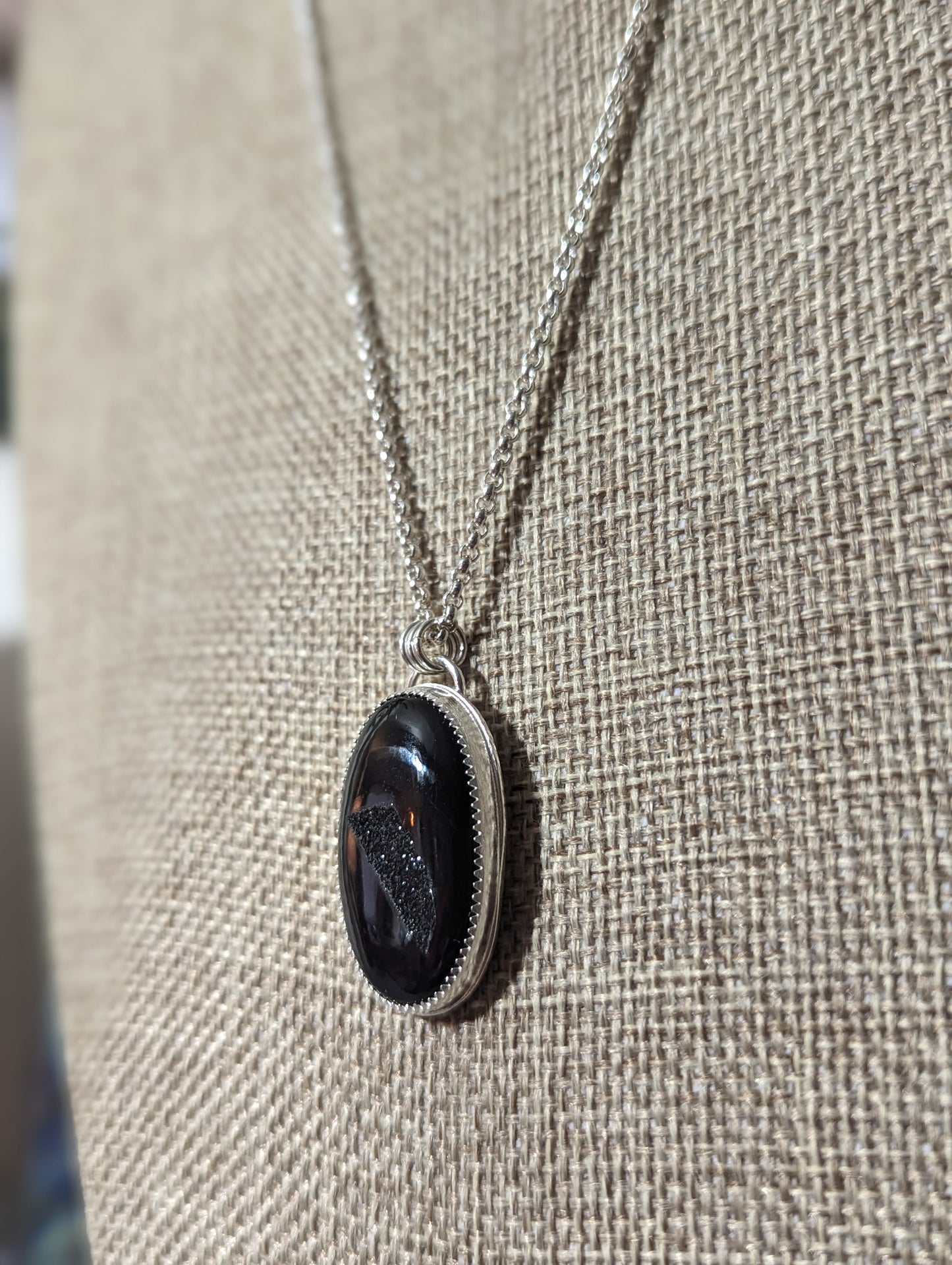 Black Druzy Sterling Silver Necklace
