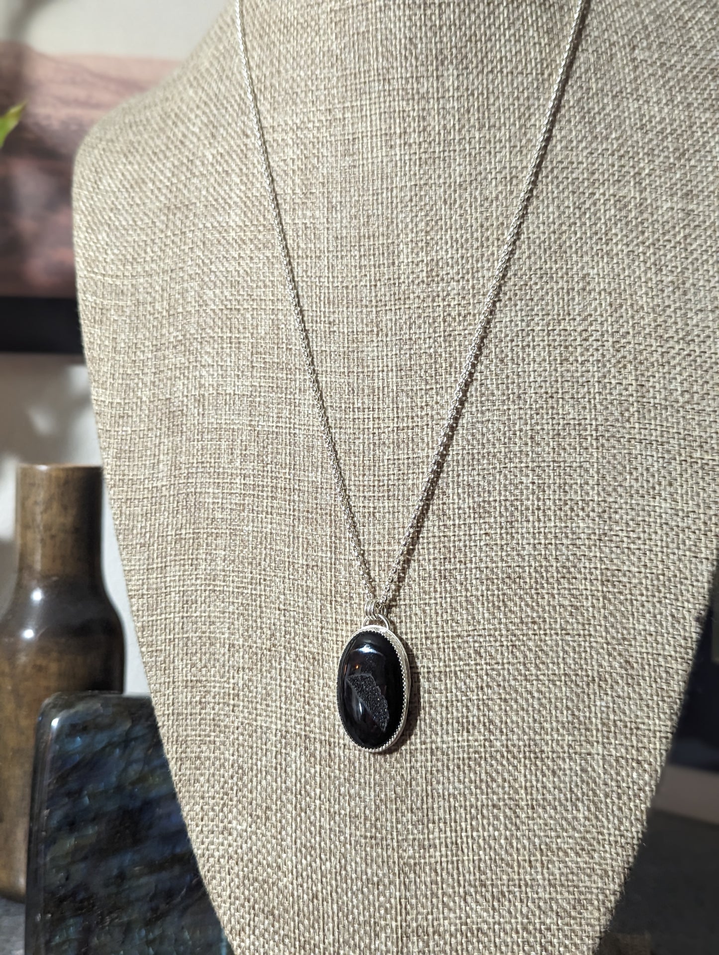 Black Druzy Sterling Silver Necklace