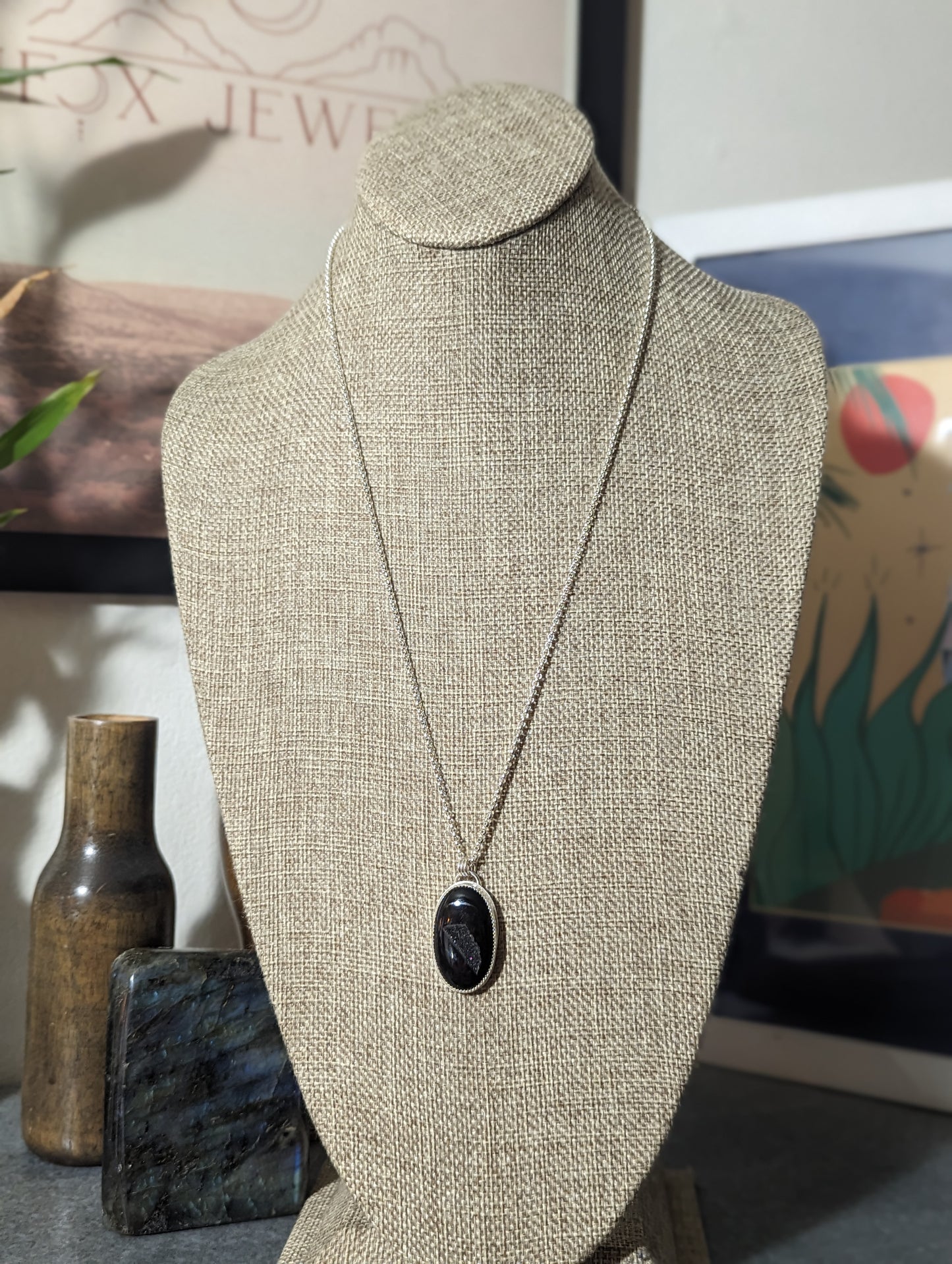 Black Druzy Sterling Silver Necklace