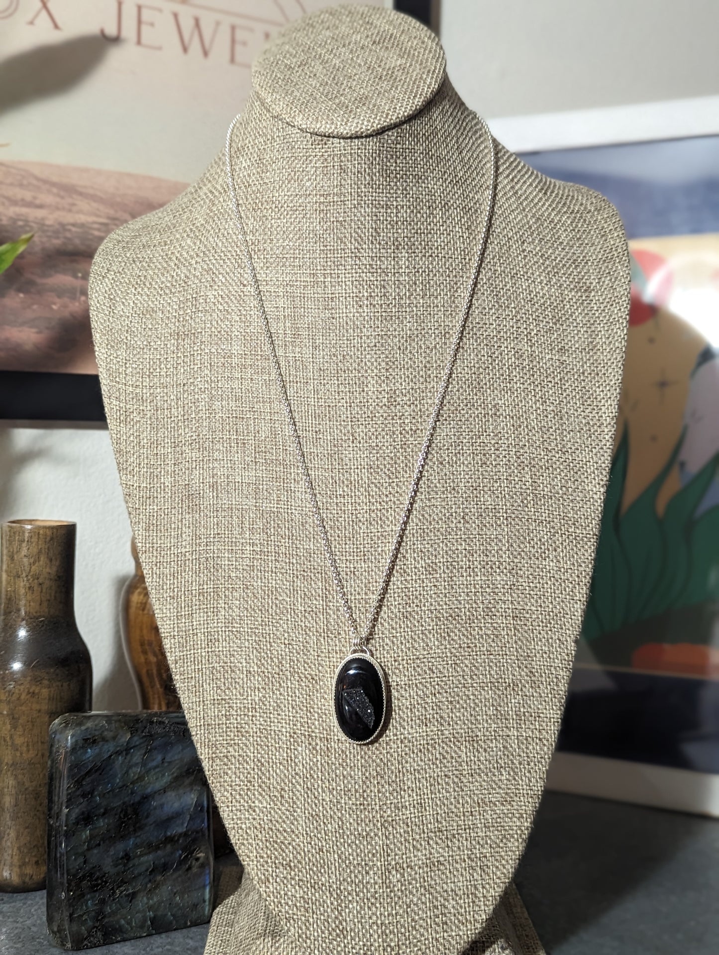 Black Druzy Sterling Silver Necklace