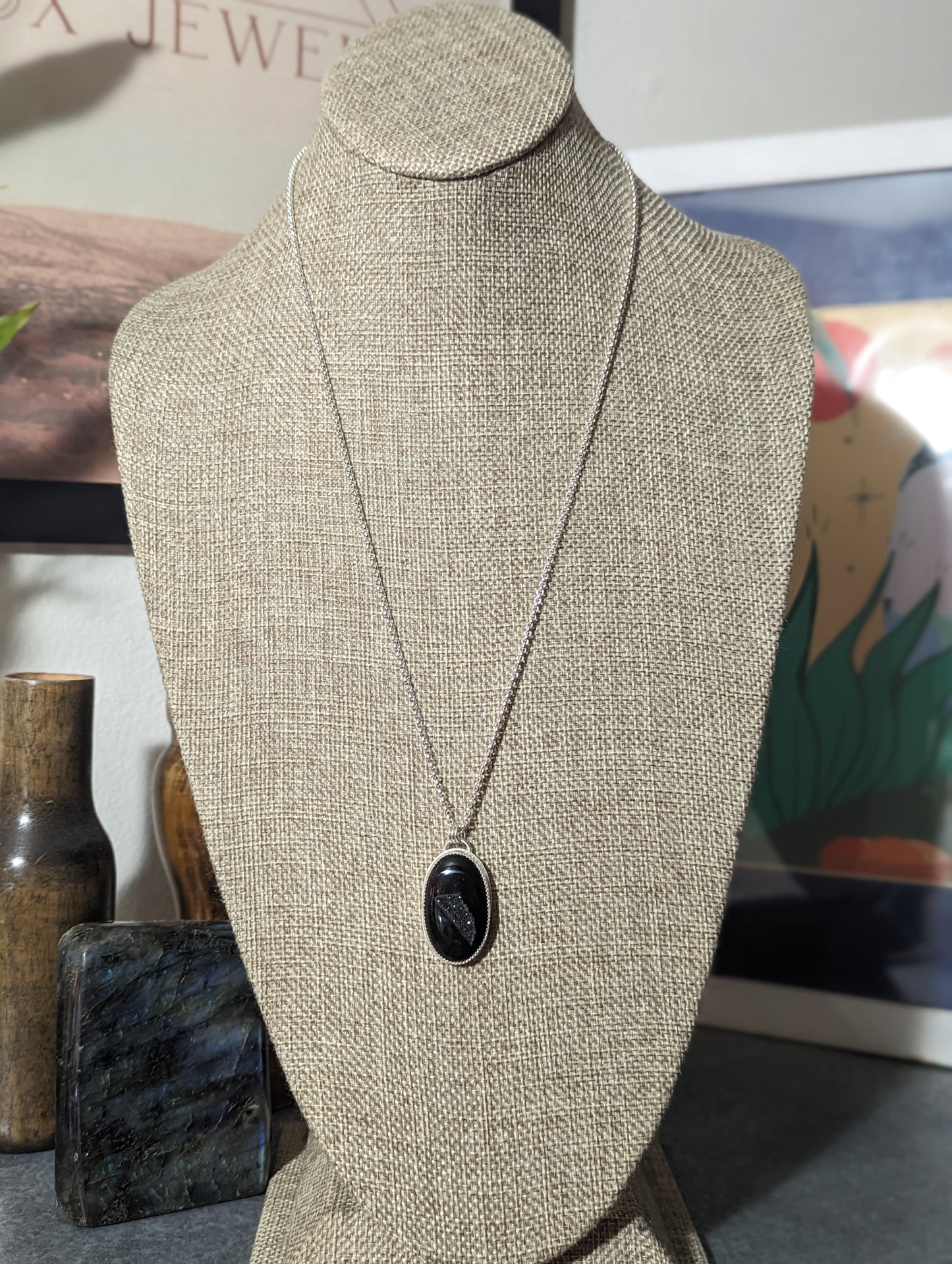 Black Druzy Sterling Silver Necklace