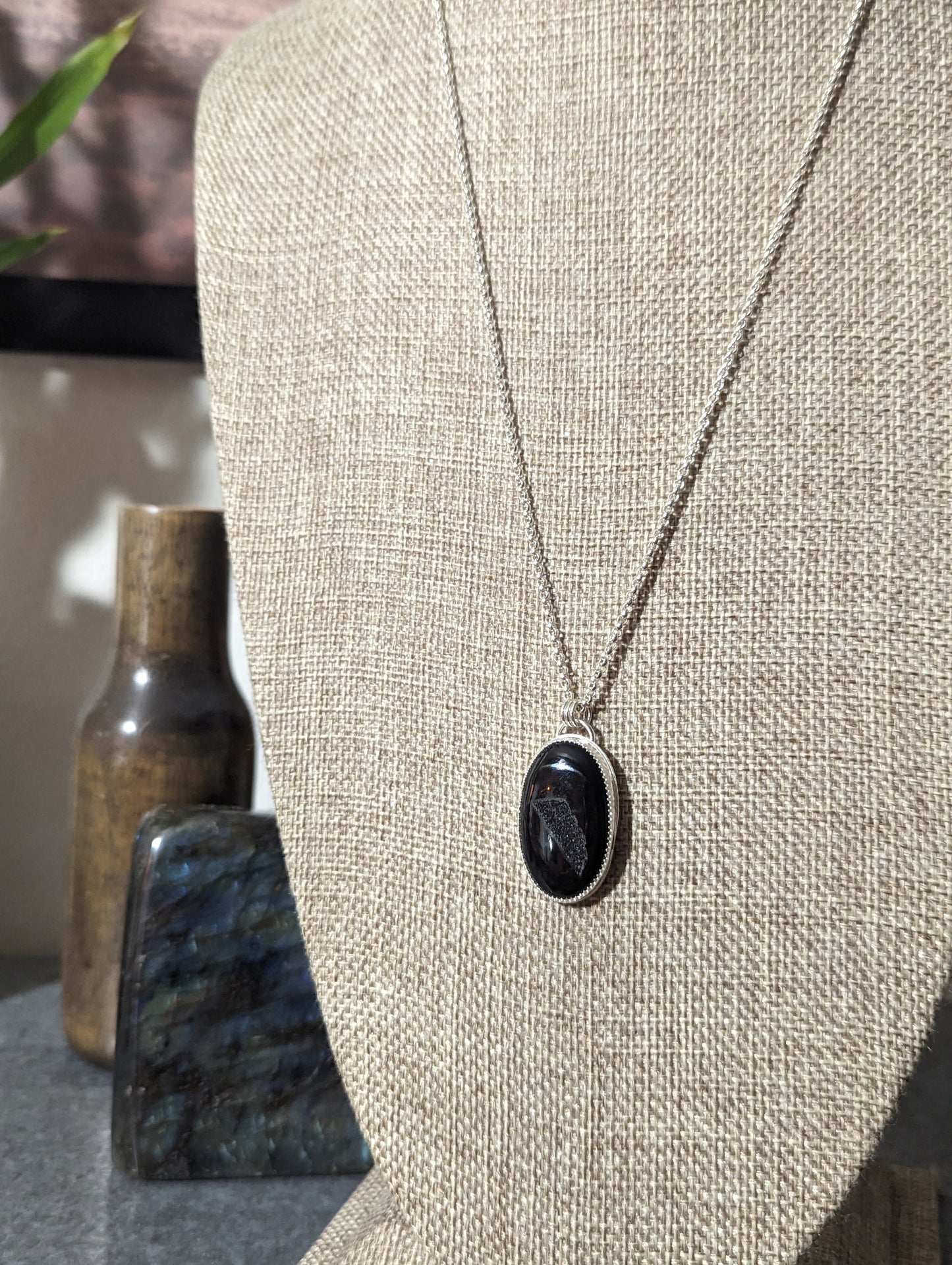 Black Druzy Sterling Silver Necklace