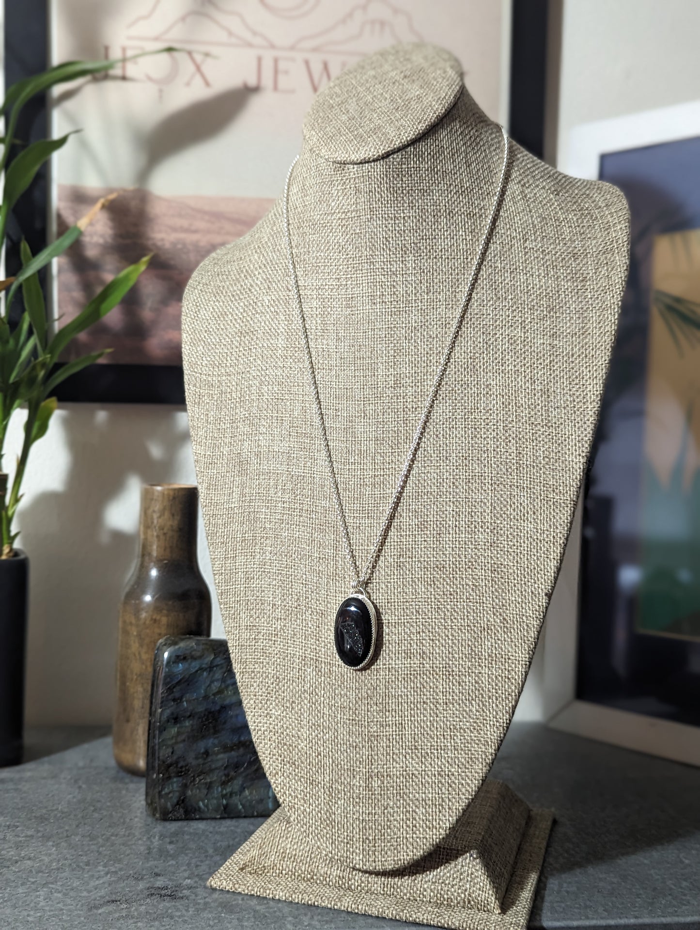 Black Druzy Sterling Silver Necklace