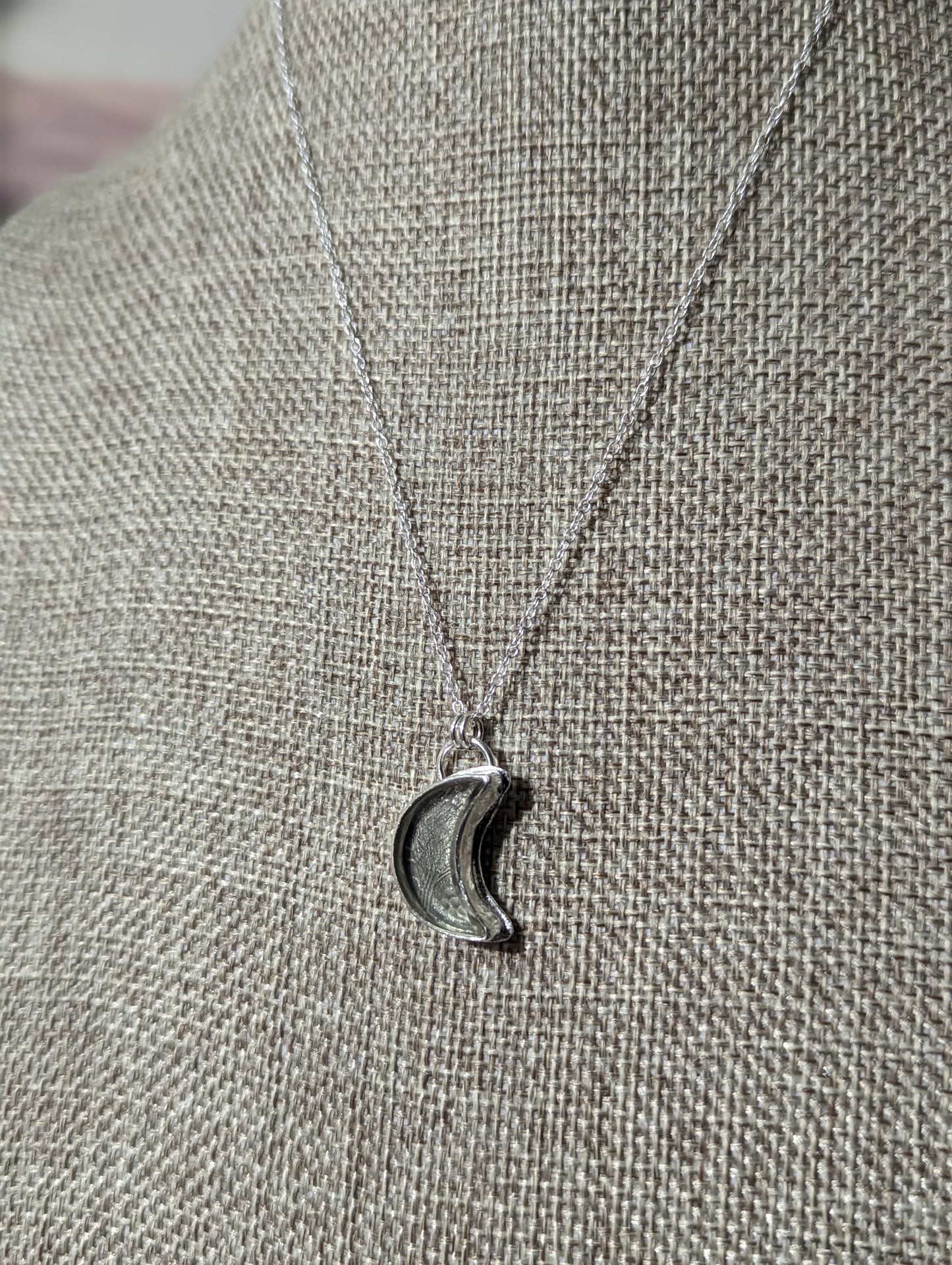 Etched Lemon Quartz Crescent Moon Sterling Silver Necklace