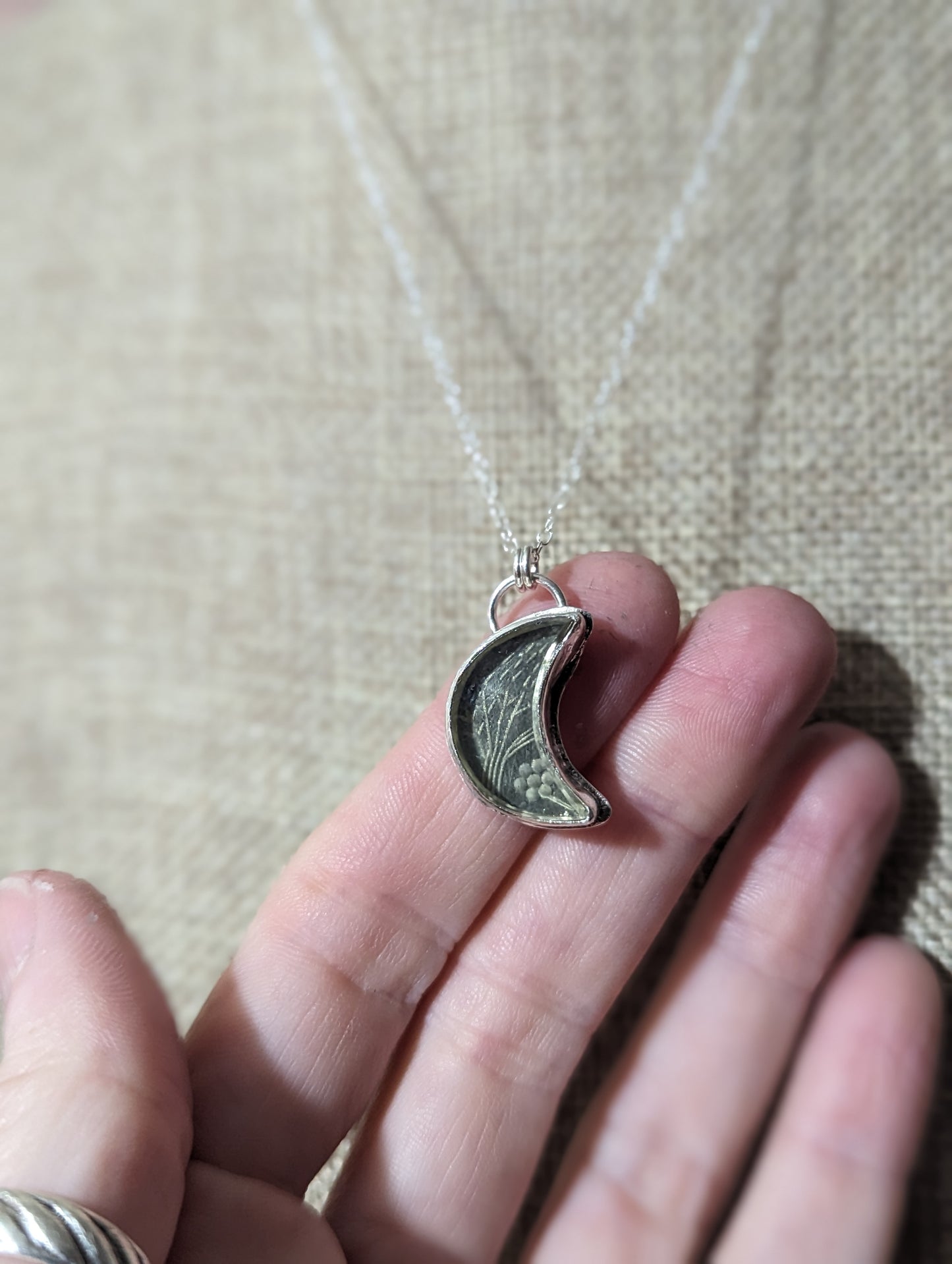 Etched Lemon Quartz Crescent Moon Sterling Silver Necklace