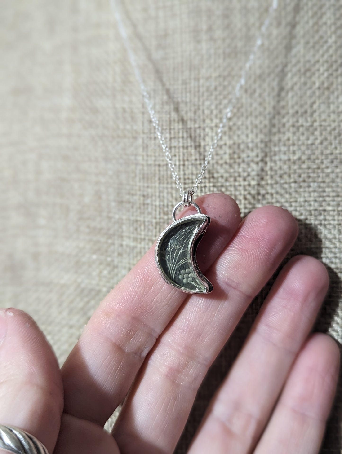 Etched Lemon Quartz Crescent Moon Sterling Silver Necklace (Made to Order)