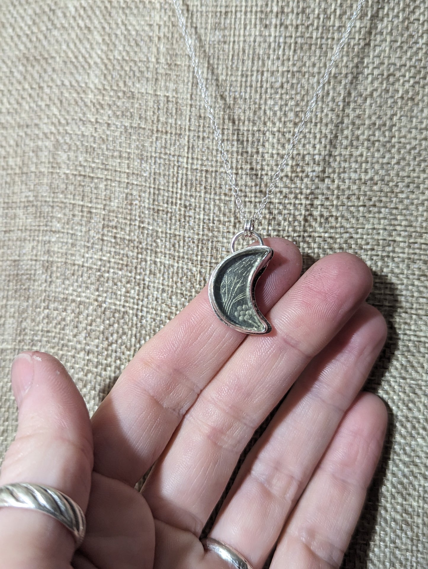 Etched Lemon Quartz Crescent Moon Sterling Silver Necklace