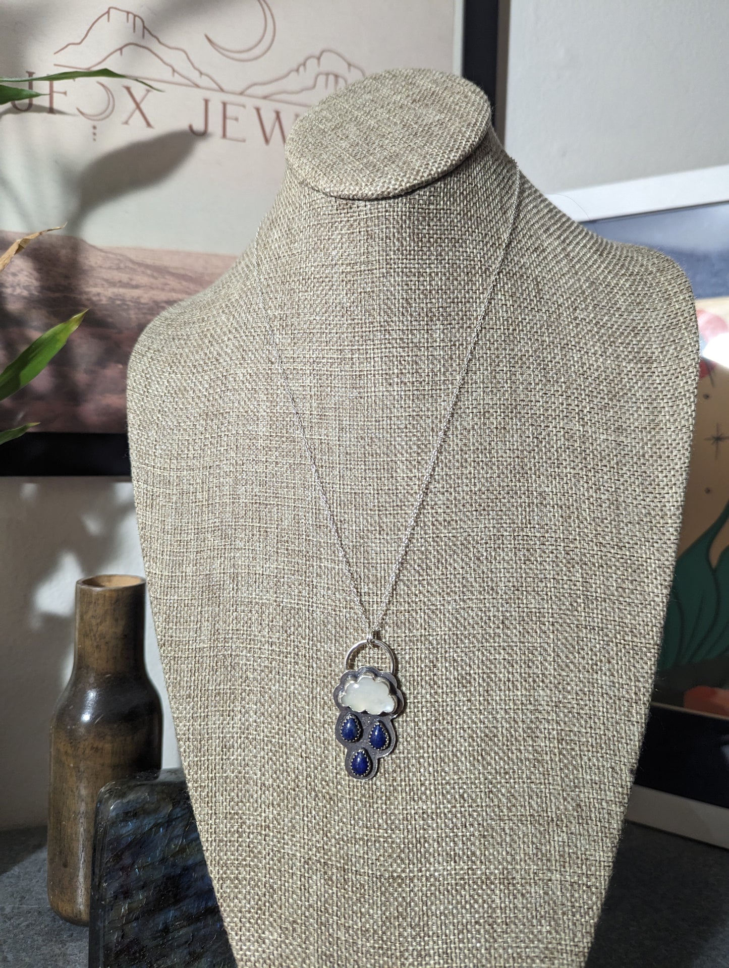 Moonstone and Lapis Lazuli Rainy Day Sterling Silver Necklace