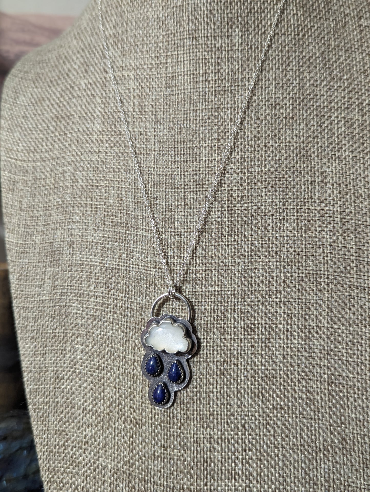 Moonstone and Lapis Lazuli Rainy Day Sterling Silver Necklace