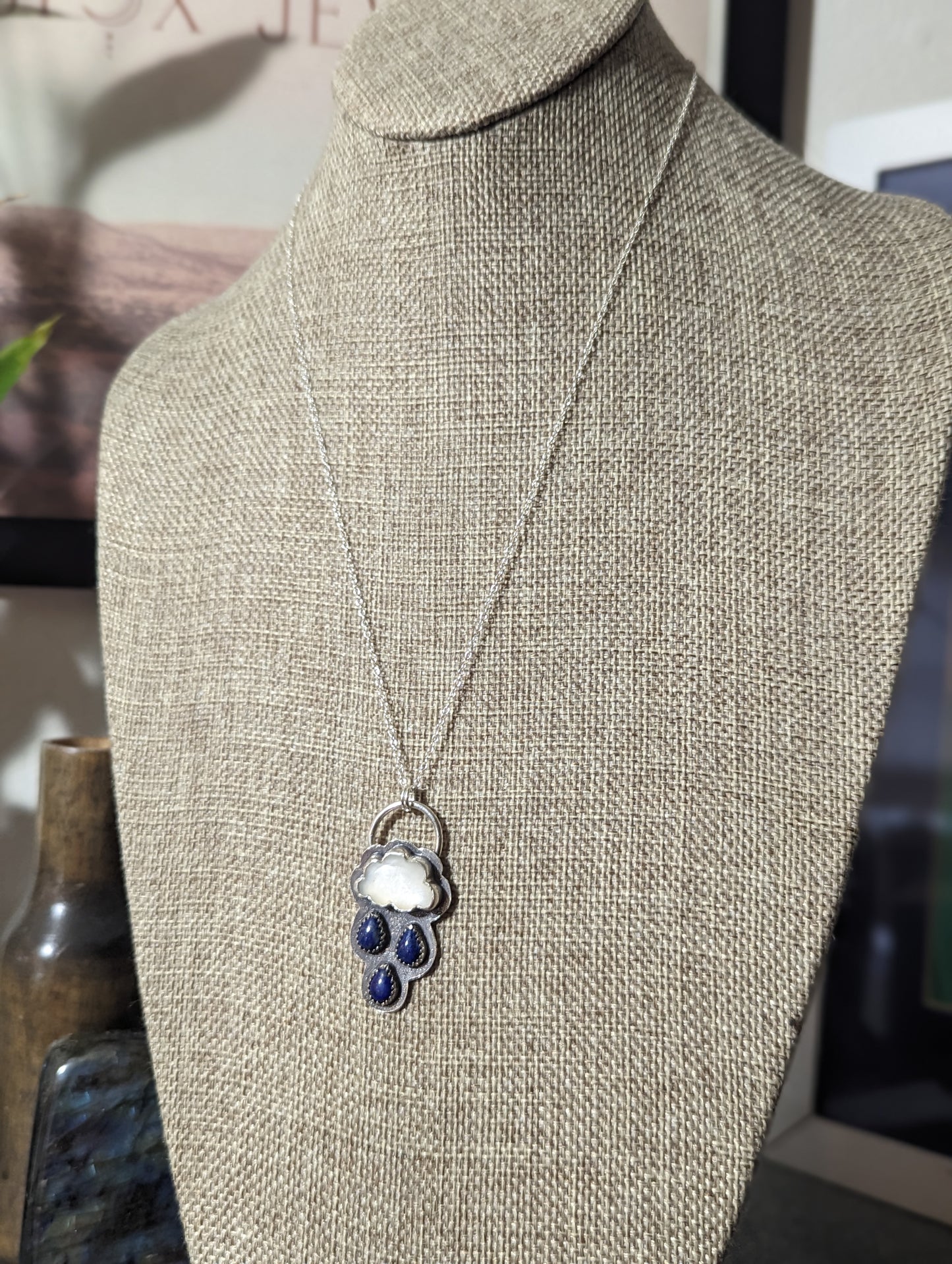 Moonstone and Lapis Lazuli Rainy Day Sterling Silver Necklace