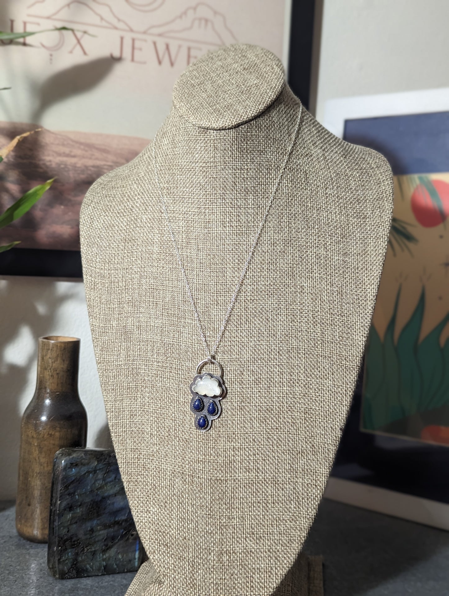 Moonstone and Lapis Lazuli Rainy Day Sterling Silver Necklace