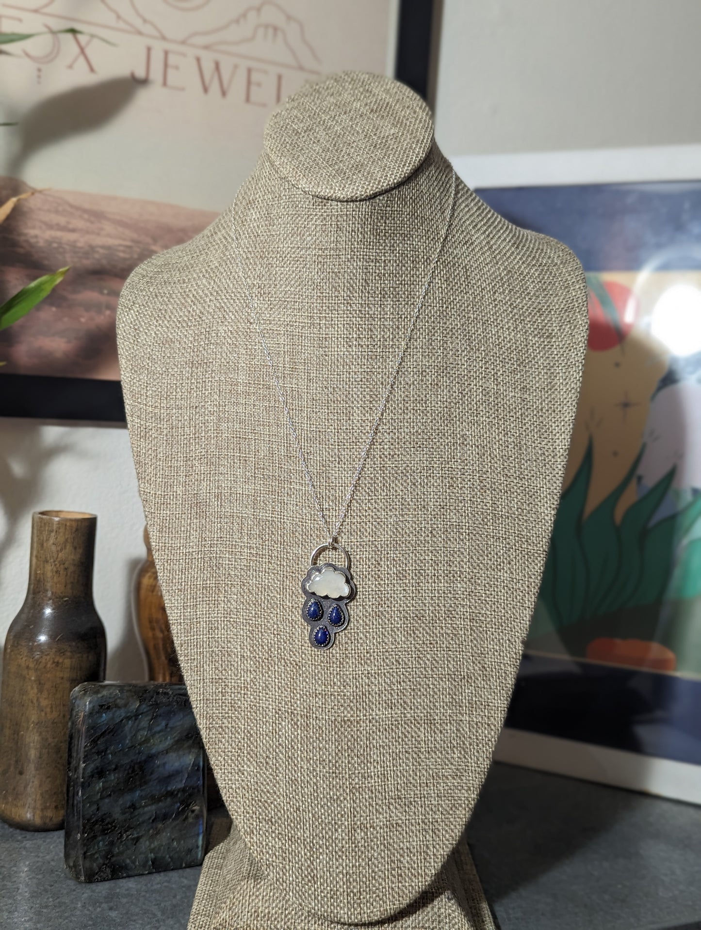 Moonstone and Lapis Lazuli Rainy Day Sterling Silver Necklace